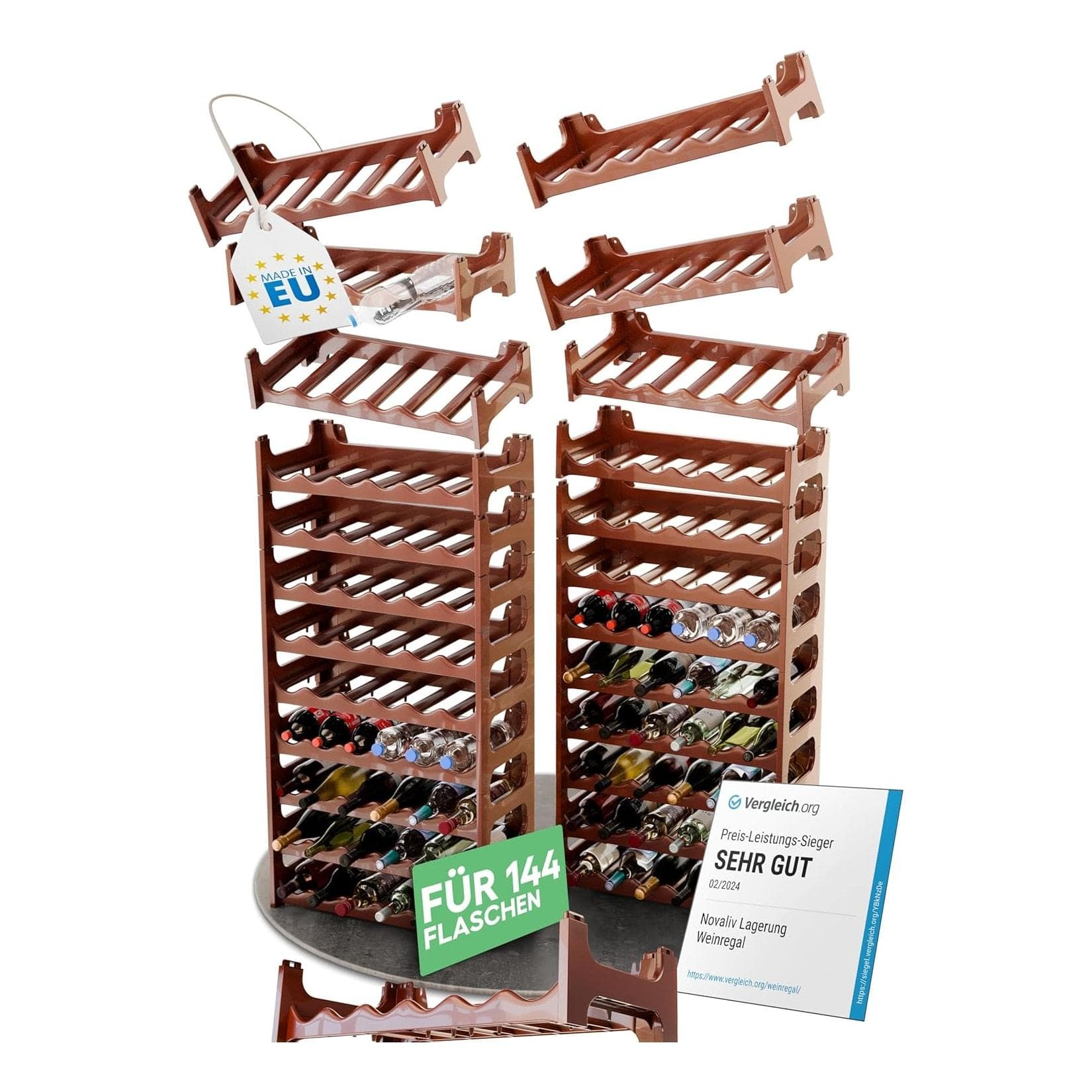 Braunes Modulares Flaschenregal für 144 Weinflaschen