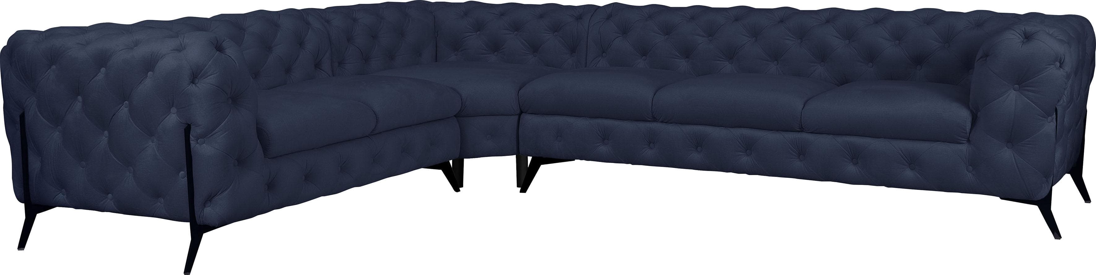 HOME AFFAIRE Chesterfield-Sofa L-Form Blau Samtoptik