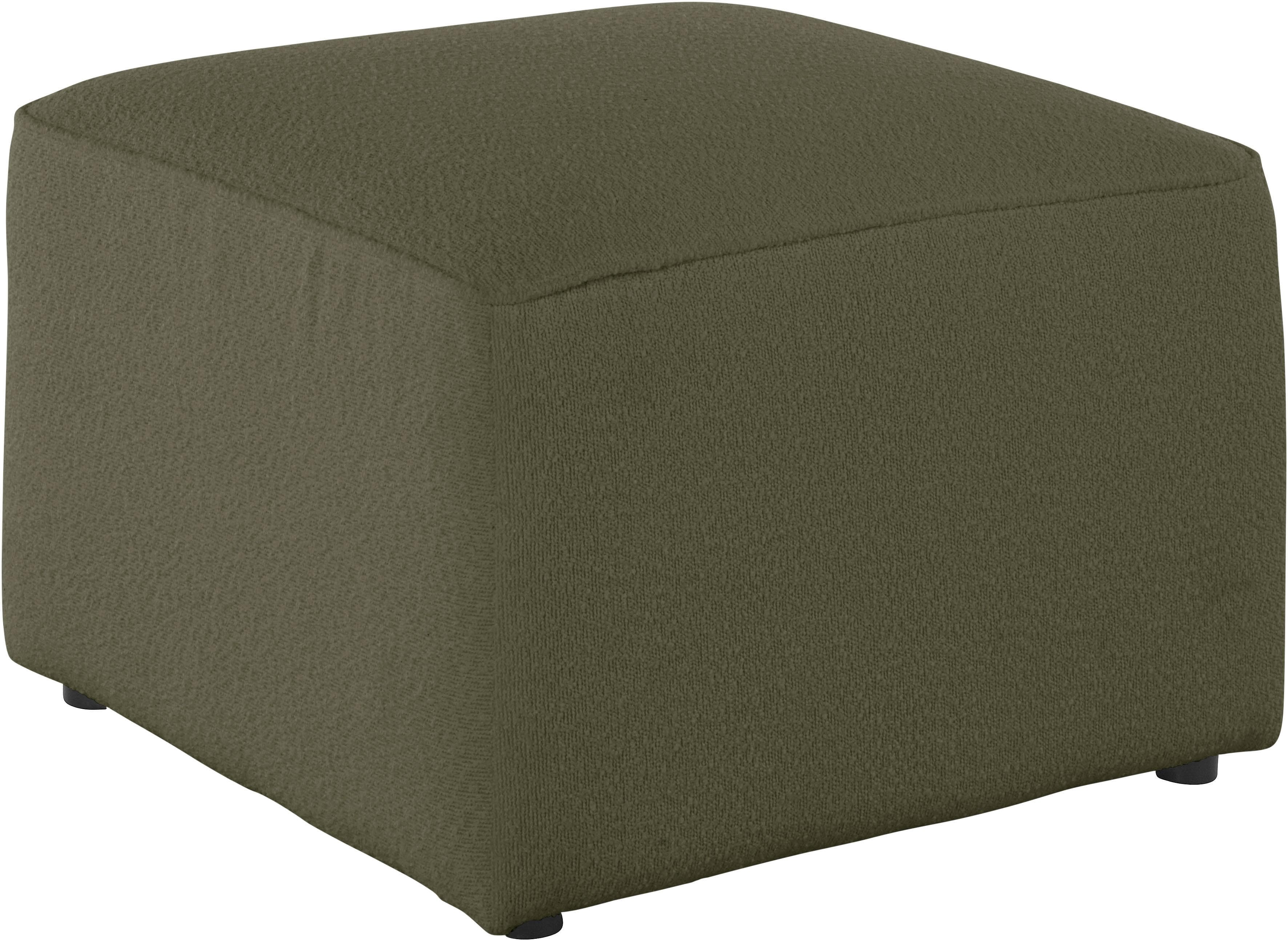 Hocker HOME AFFAIRE Sundstrup Olivgrün Bouclé Massivholz
