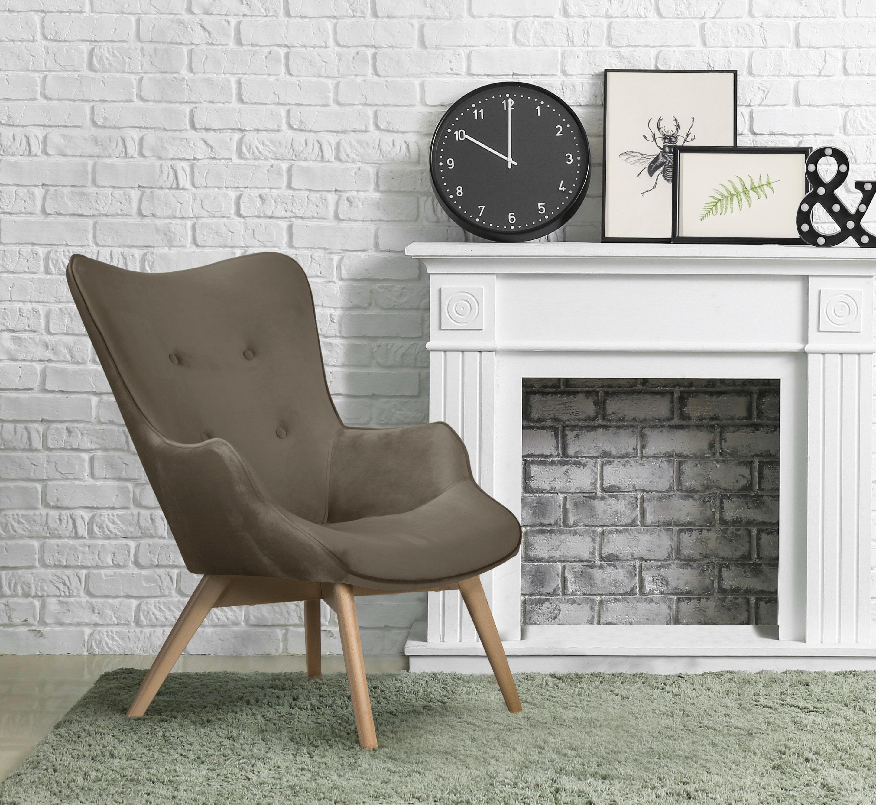 HOME AFFAIRE Nicko Sessel Taupe Polyester Samtoptik