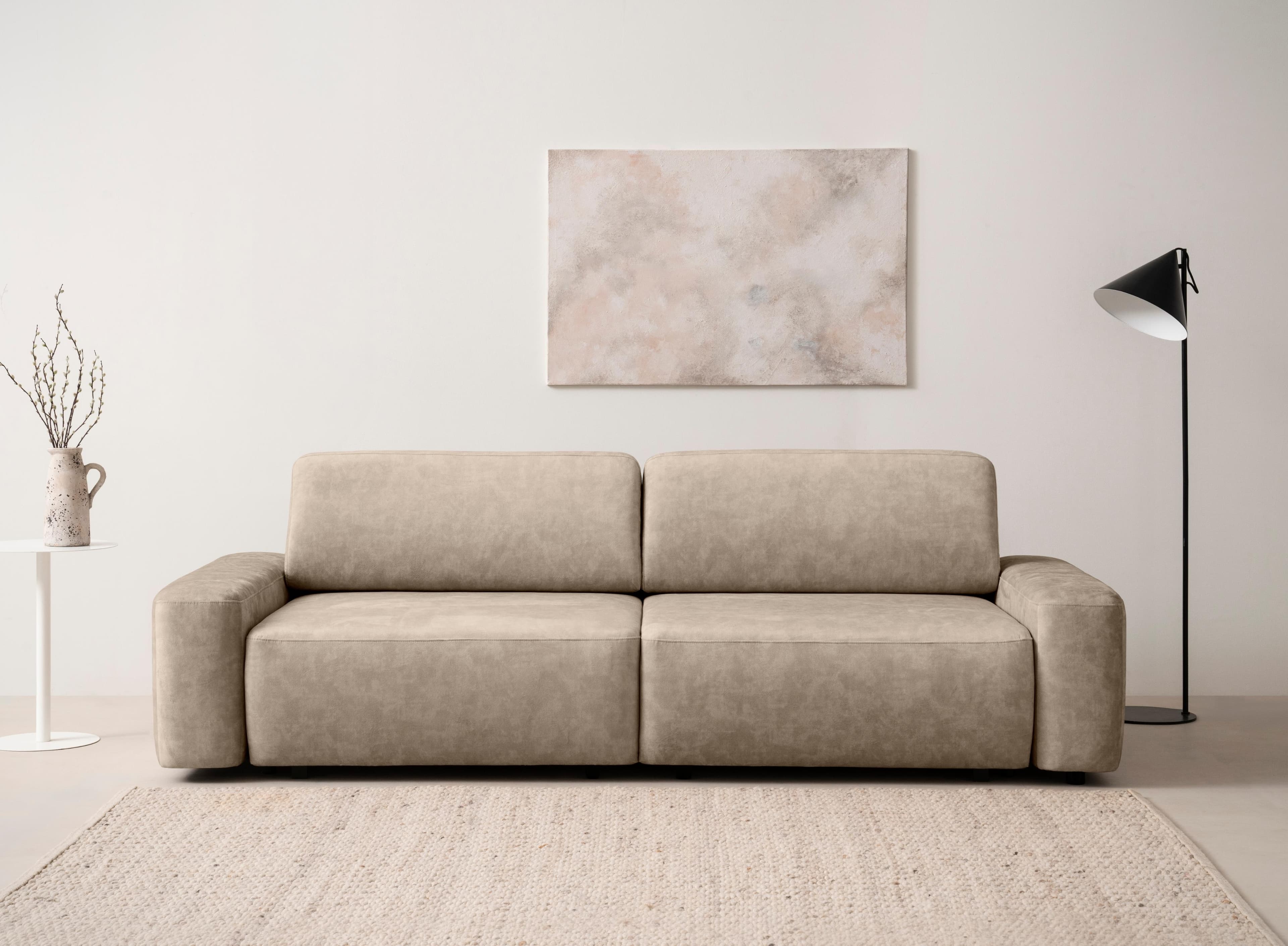 Home Affaire Schlafsofa Torge 3-Sitzer Samtvelours Hellbraun