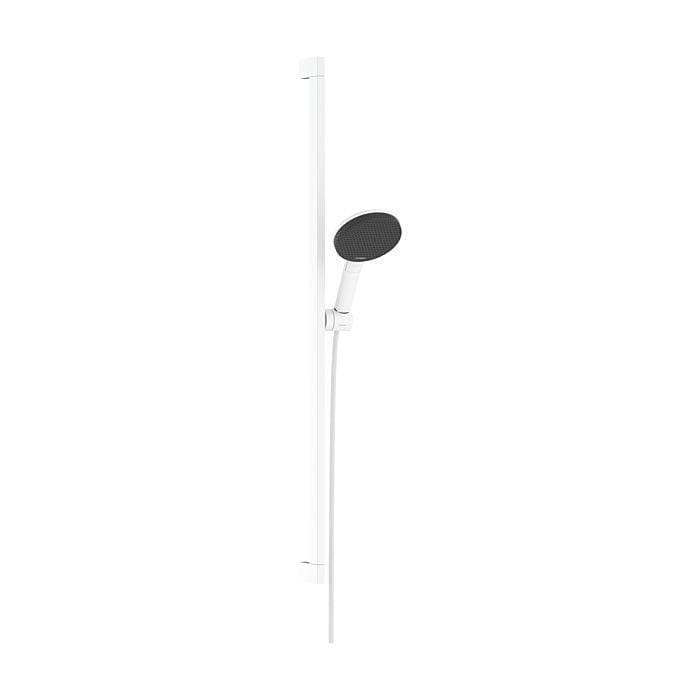 hansgrohe Raindance Alive Select S Duschset 3 Strahlarten wassersparend mit Duschstange Unica E Puro 90 cm und Easy Slide Duschkopfhalterung, weiß matt