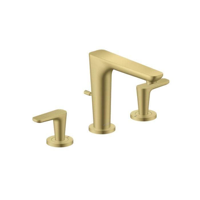 Hansgrohe Axor Citterio C 3-Loch Waschtischarmatur 49061950 mit Zugstangen-Ablaufgarnitur, Cubic Cut, Brushed Brass