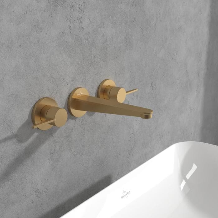 Villeroy und Boch Conum Dreiloch-Waschtischarmatur TVW12700200076 Brushed Gold Wandmontage
