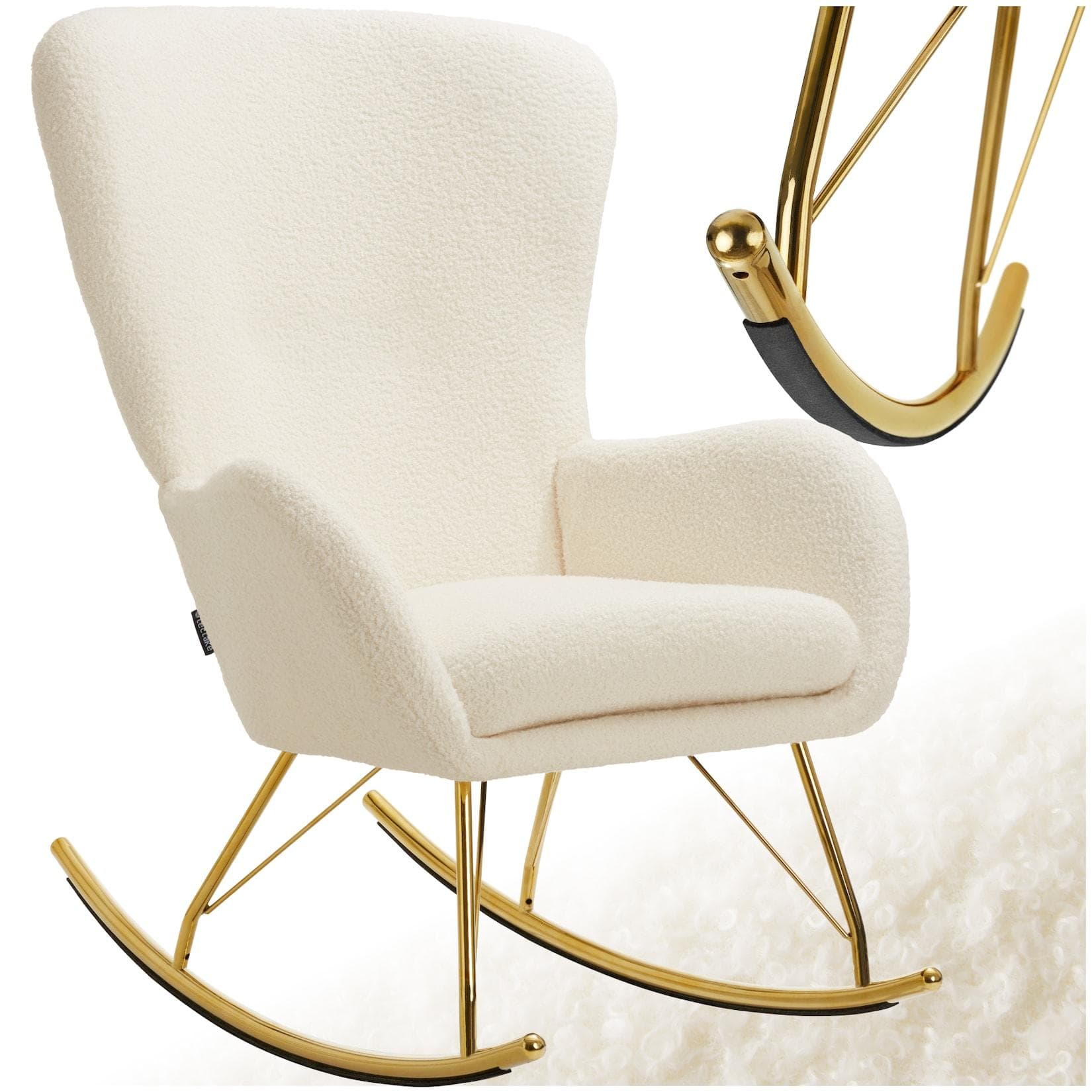 tectake Schaukelstuhl Swing Beige/Gold mit abnehmbarem Polster