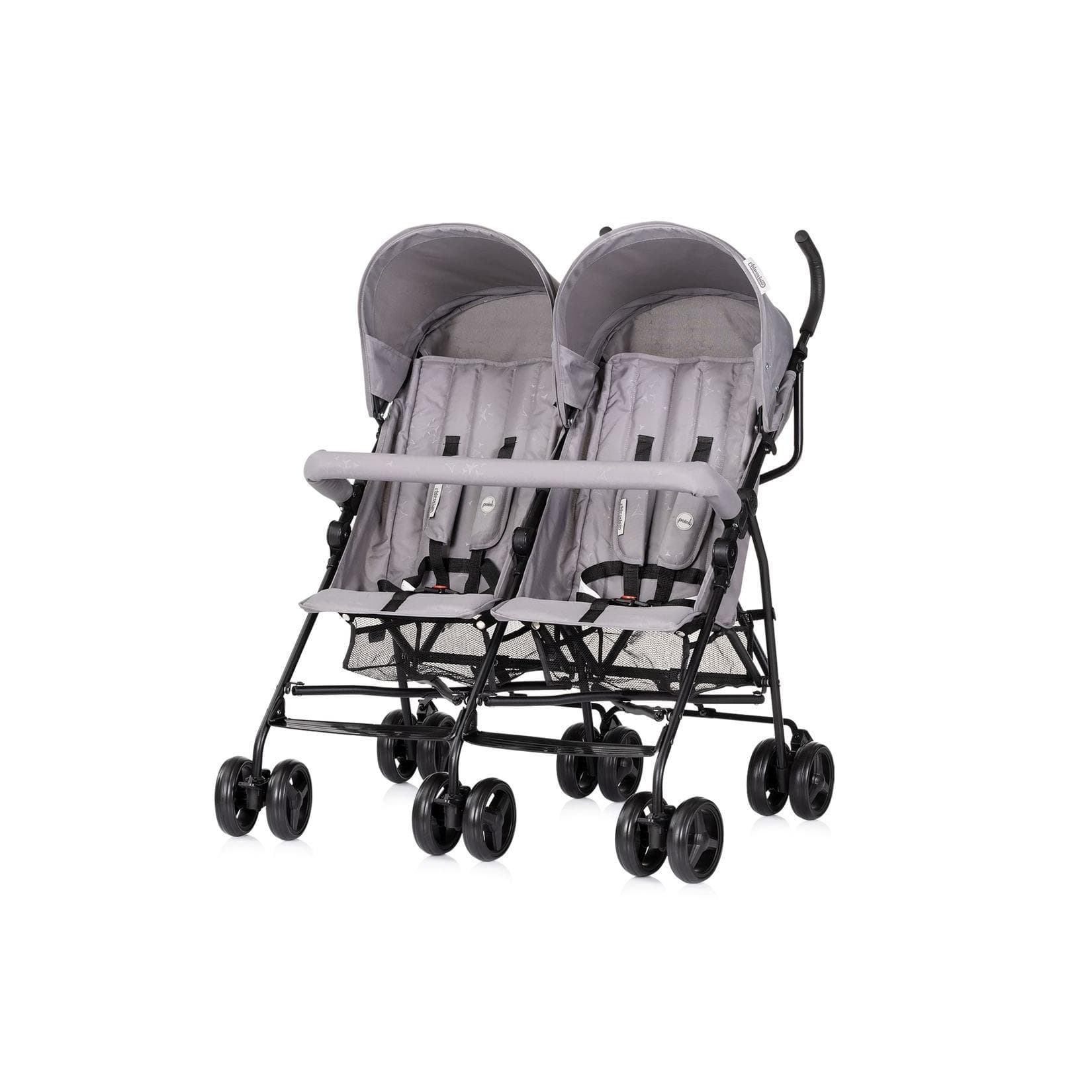 Chipolino Zwillingskinderwagen Double Point Klappbar Korb Sonnendach Frontbügel Grau