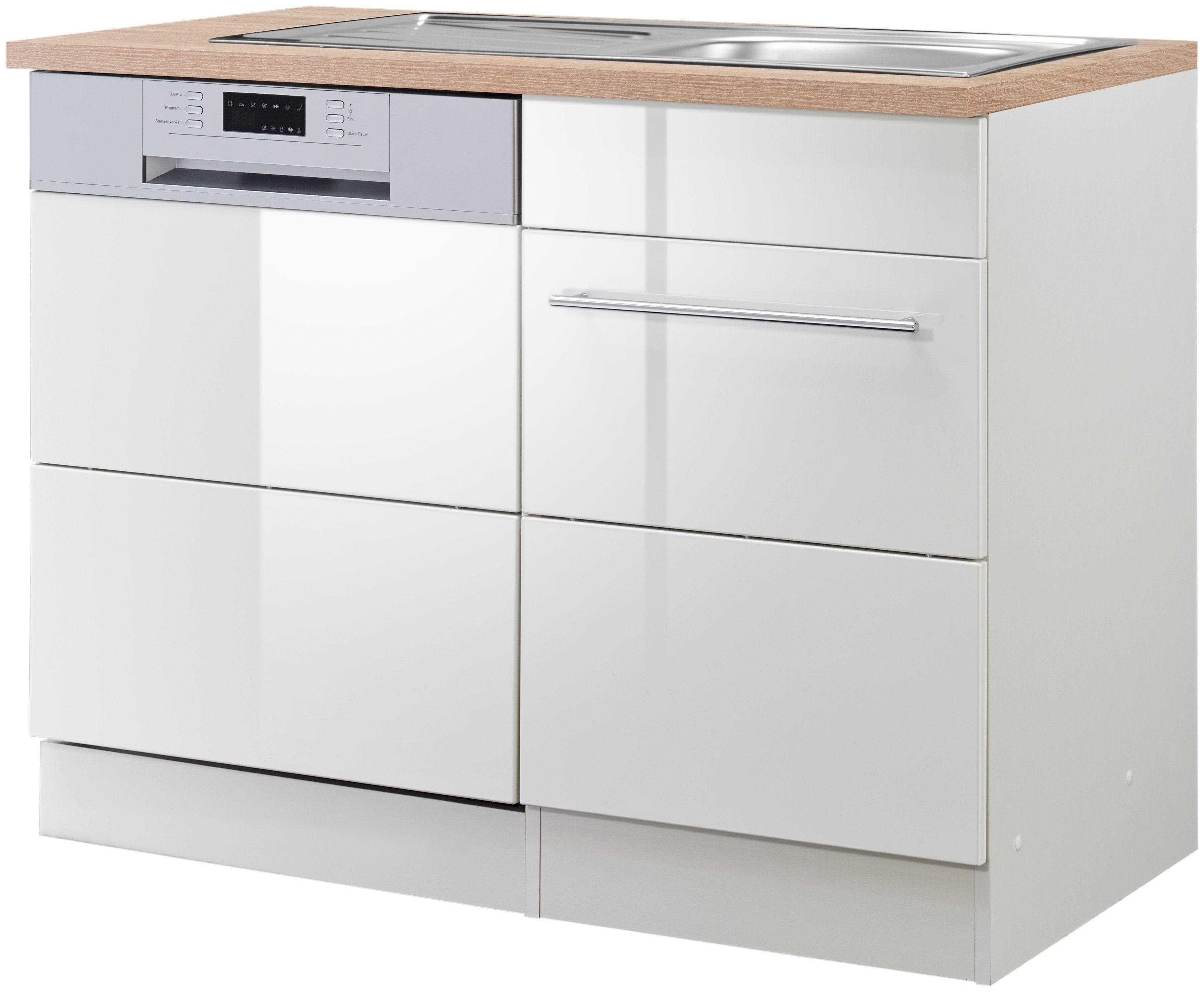 Kochstation Spülenschrank KS-Wien Weiß Hochglanz mit Geschirrspülernische