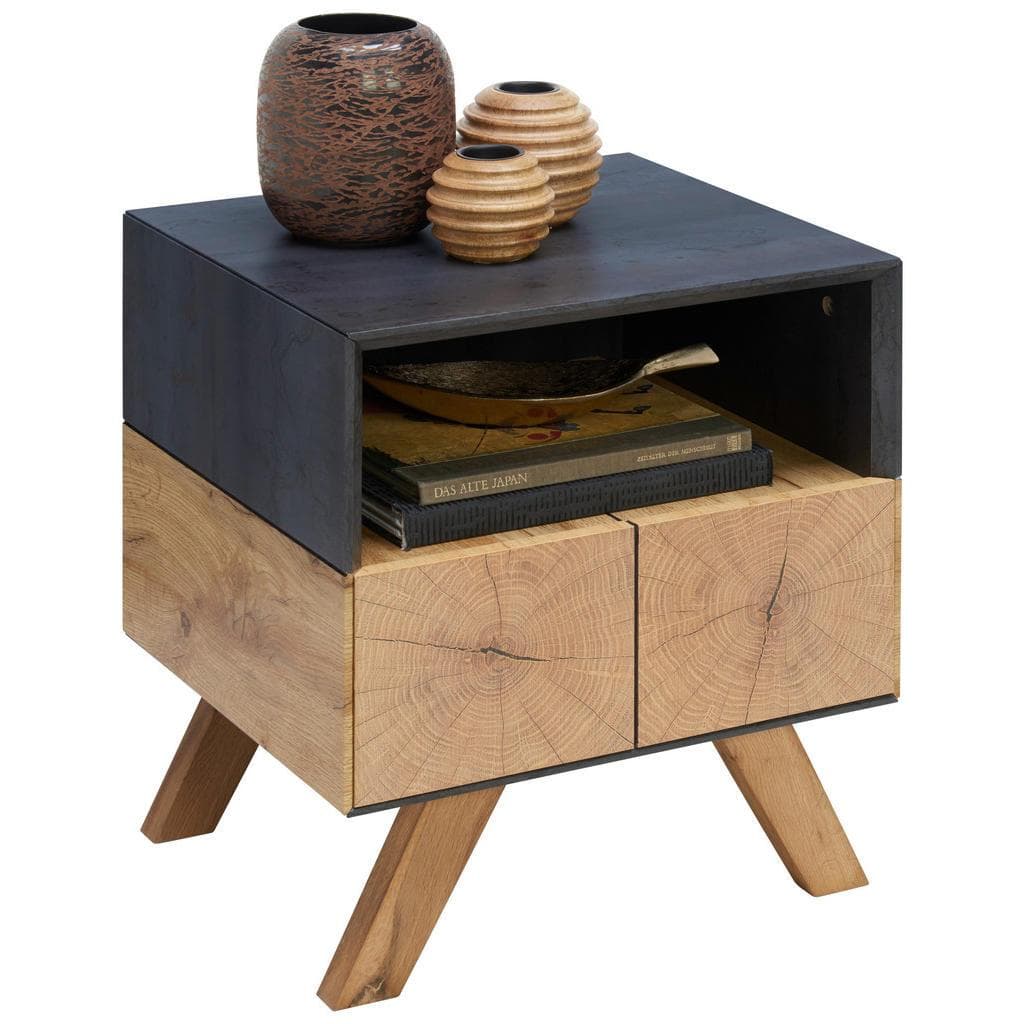 Carryhome Nachtschrank Eiche Dunkelgrau Holzwerkstoff 1 Schublade
