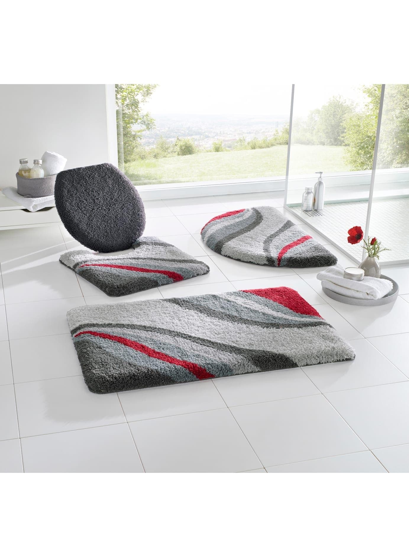 Badematte Hagemann Grau-Rot Halbrund 50x80 cm