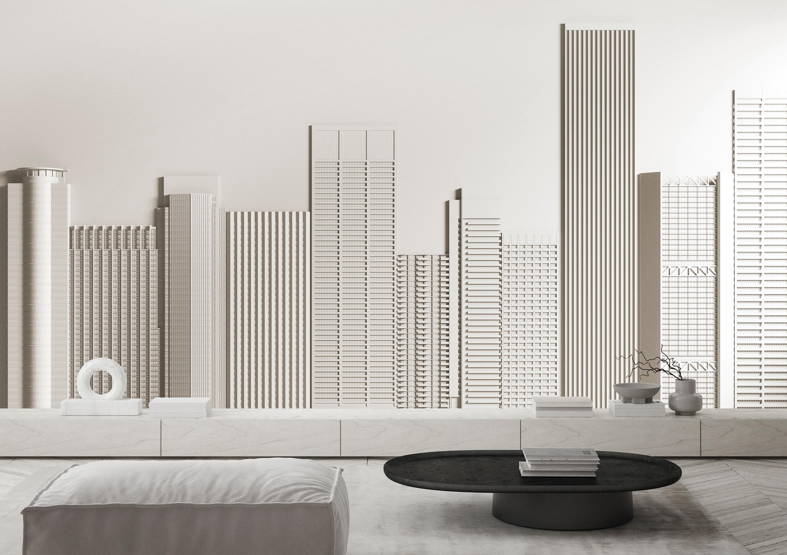 Vliestapete LIVING WALLS Fototapete Skyline in Beige Weiß Modern Architekt