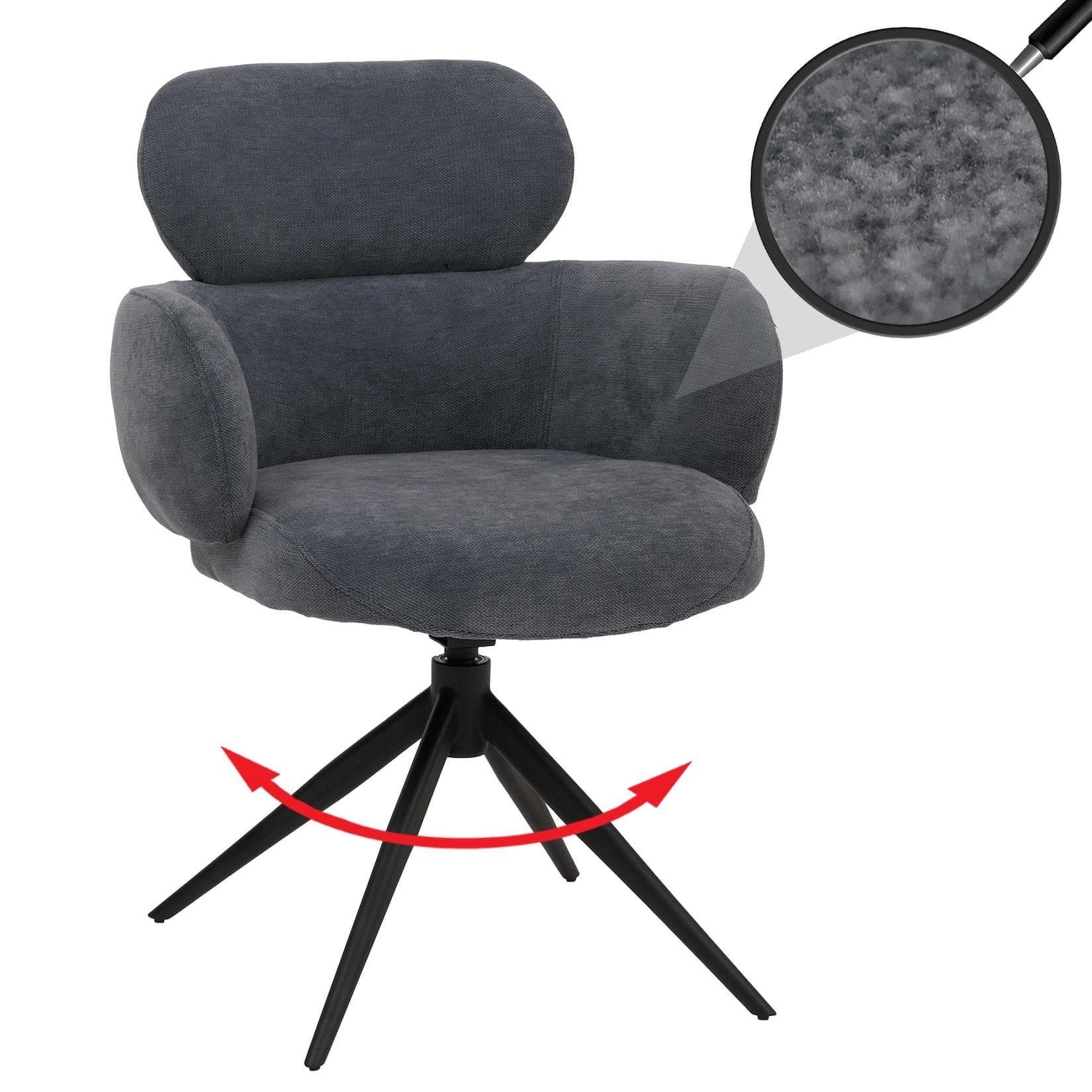 Esszimmerstuhl MCW-O77 Küchenstuhl Polsterstuhl Drehbar Auto-Return Stoff 310g/m² Chenille Öko-Tex Grau-Blau
