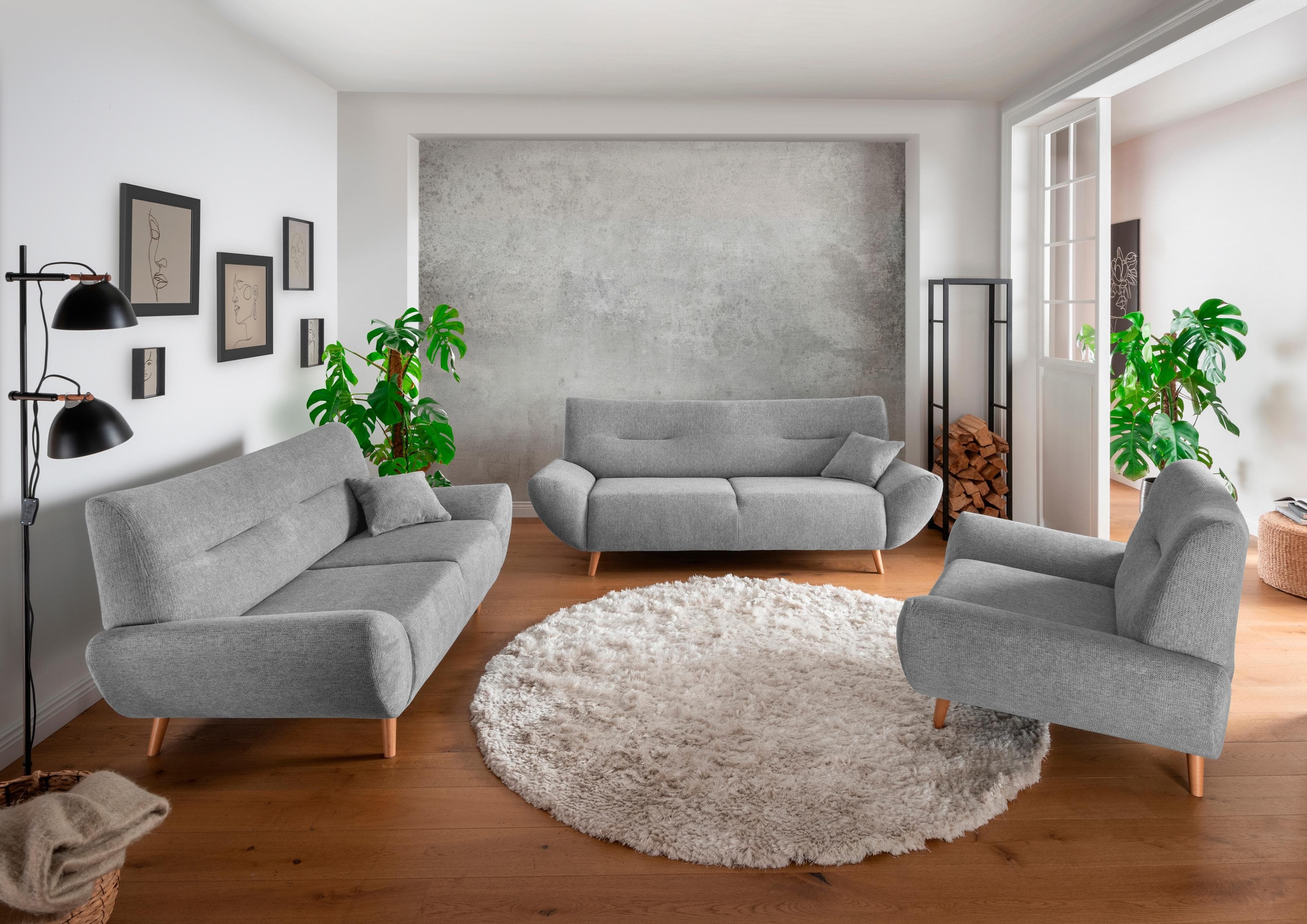 HOME AFFAIRE Polstergarnitur Drago Silber 3-Sitzer 2-Sitzer Sessel