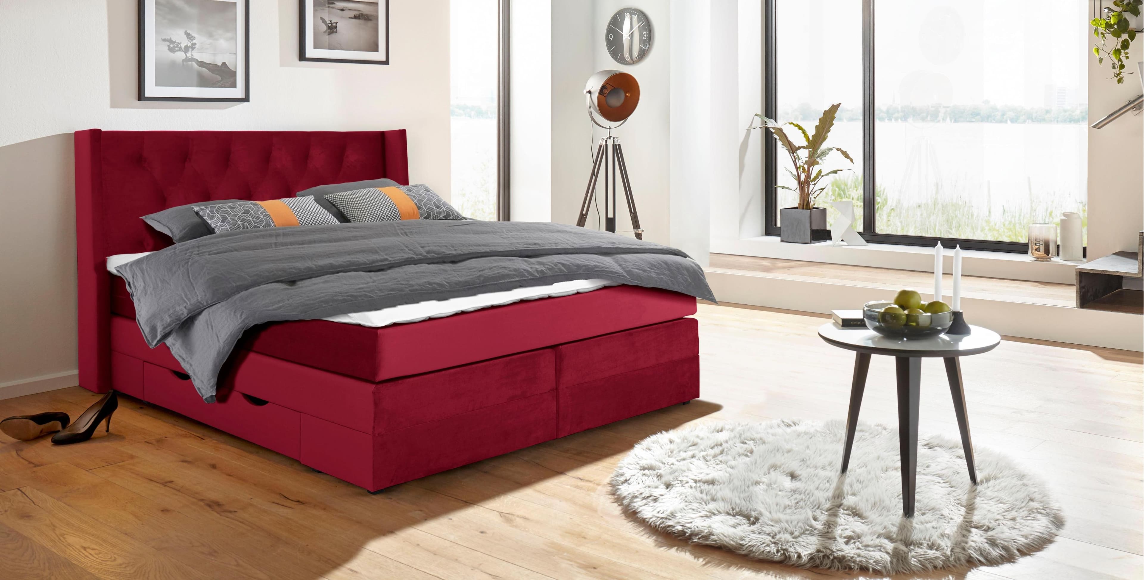 HOME AFFAIRE Boxspringbett Elegance Rot mit Schubladen