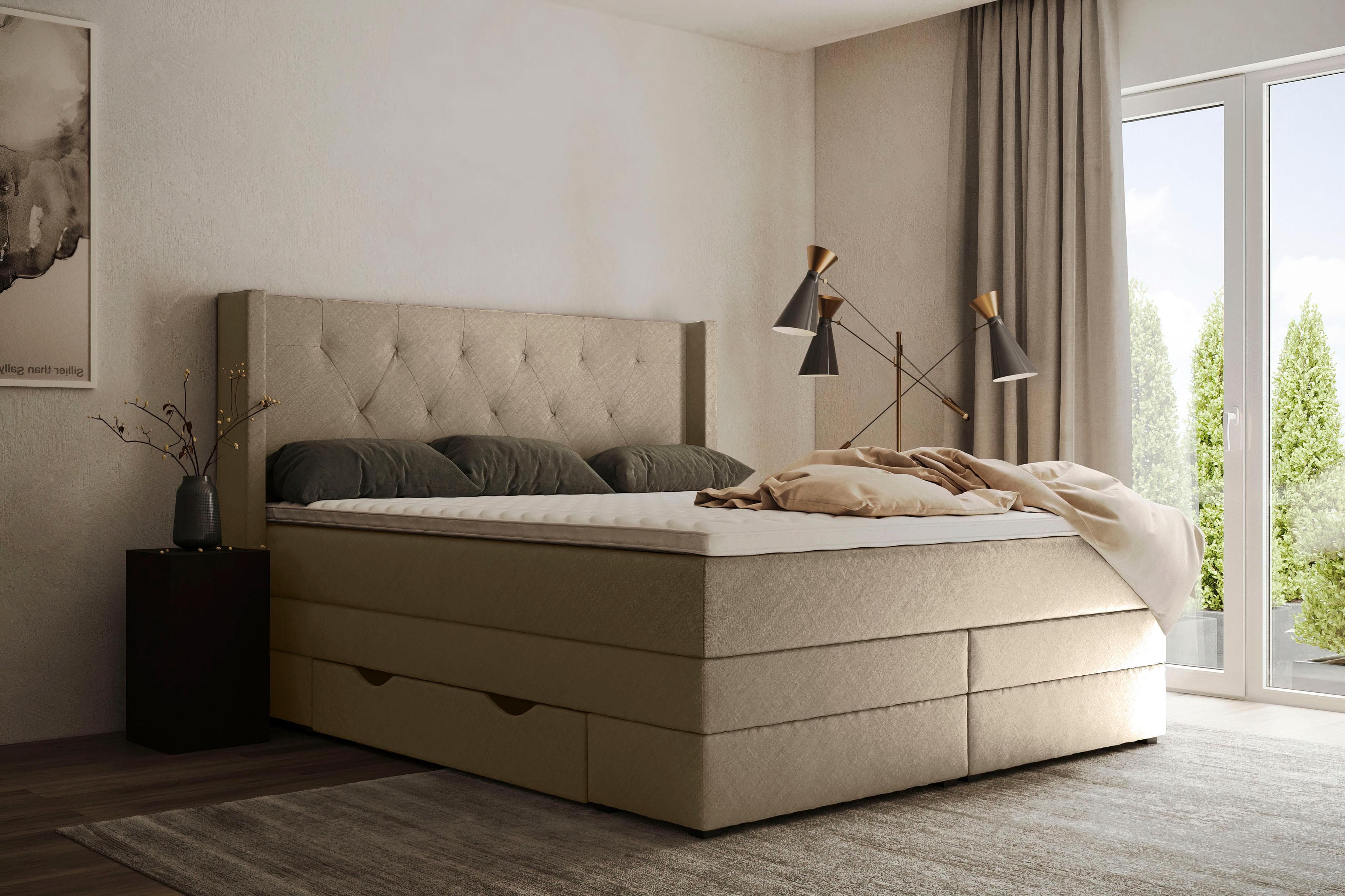 HOME AFFAIRE Elegance Boxspringbett Beige mit Schubladen