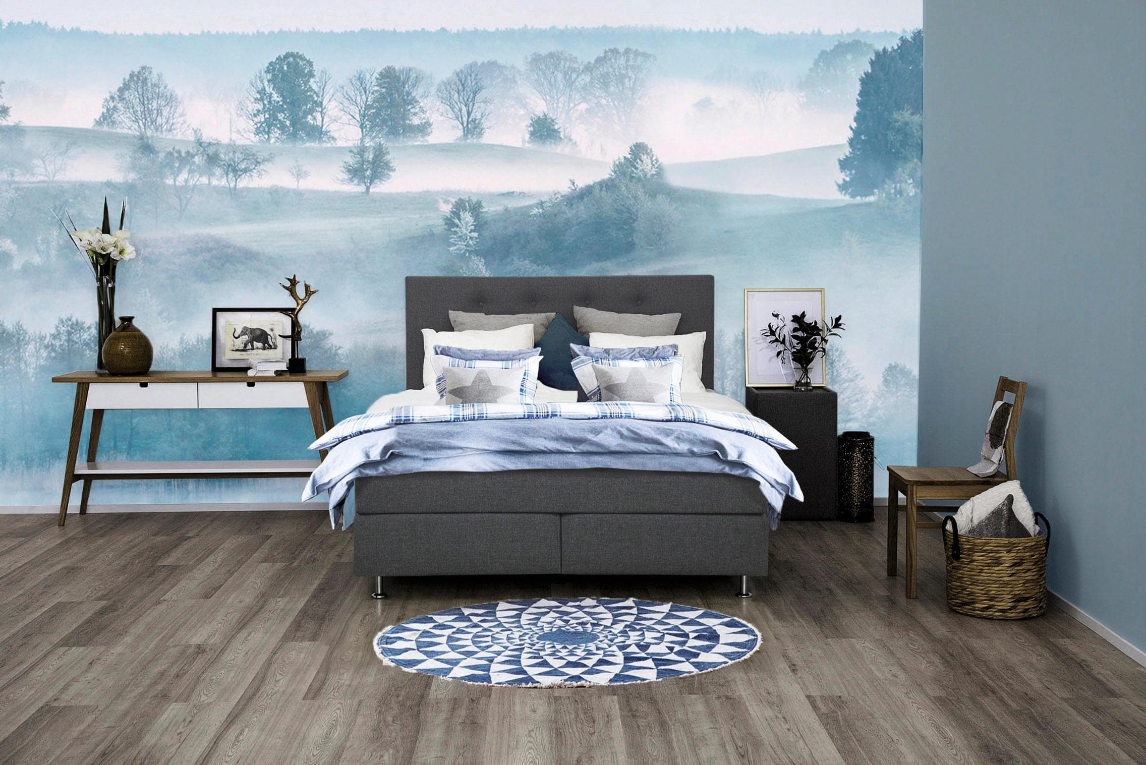 HOME AFFAIRE Boxspringbett Nordica Anthrazit mit Topper