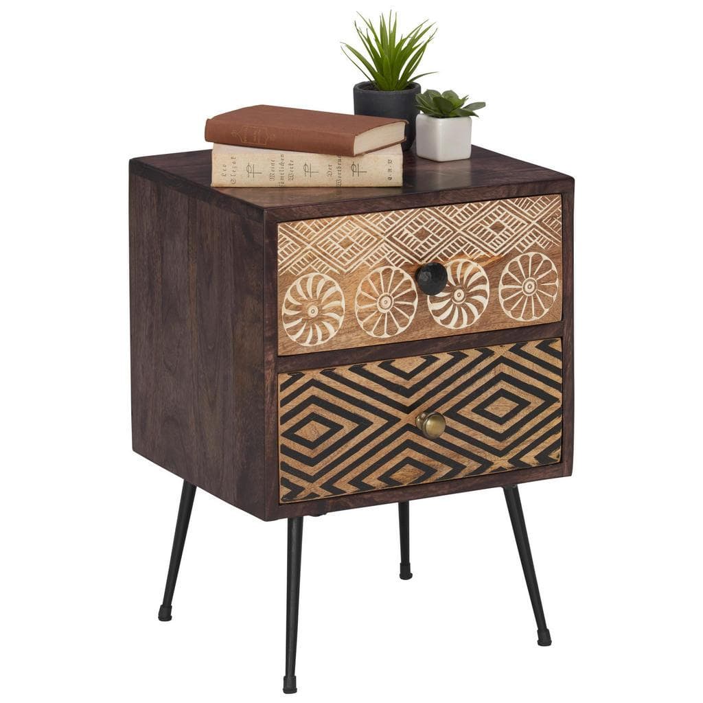 Landscape Nachtschrank Dunkelbraun Mangoholz Massiv 2 Schubladen