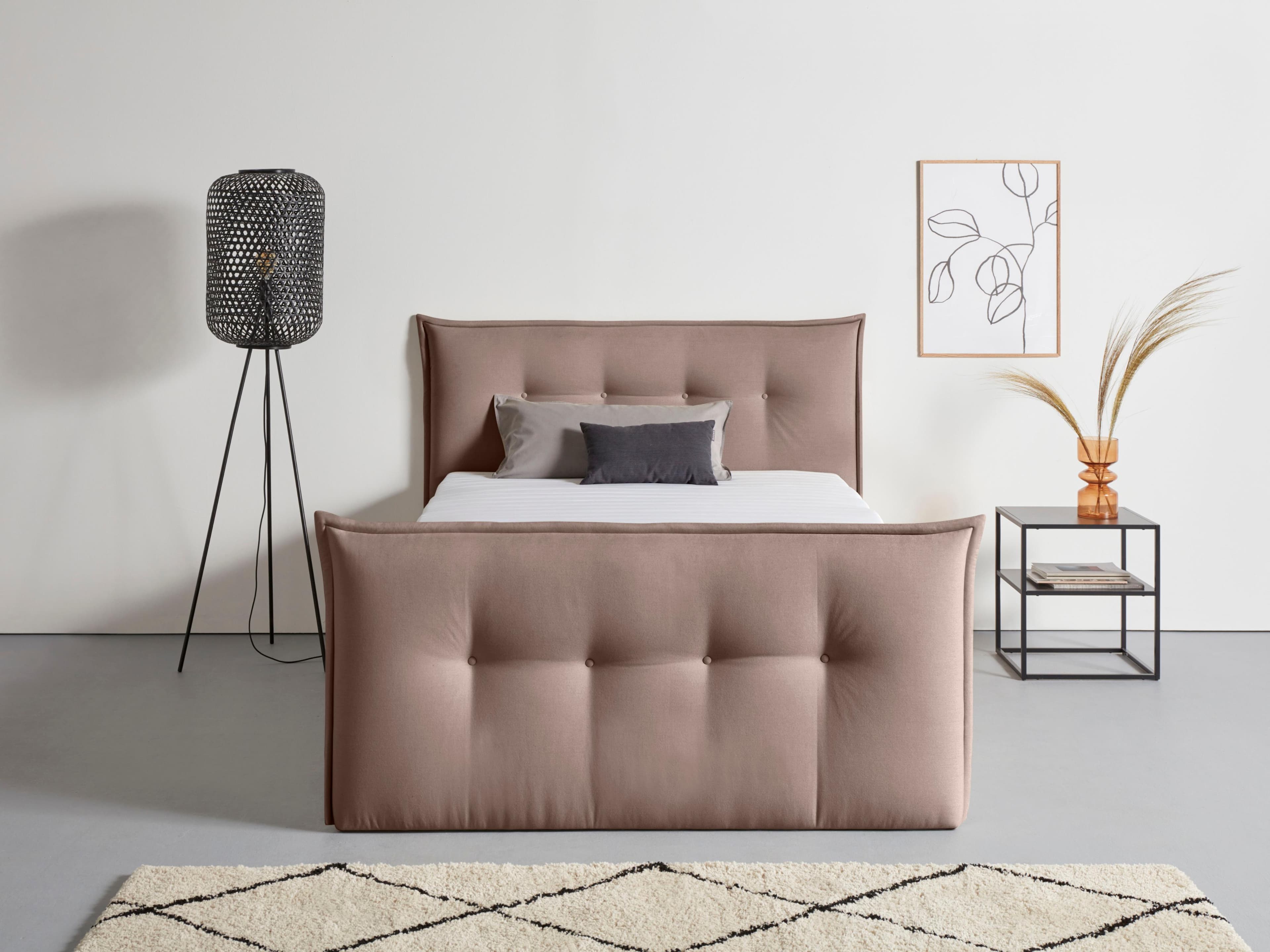 Boxbett HOME AFFAIRE Kederleicht Taupe mit Bettkasten & Topper