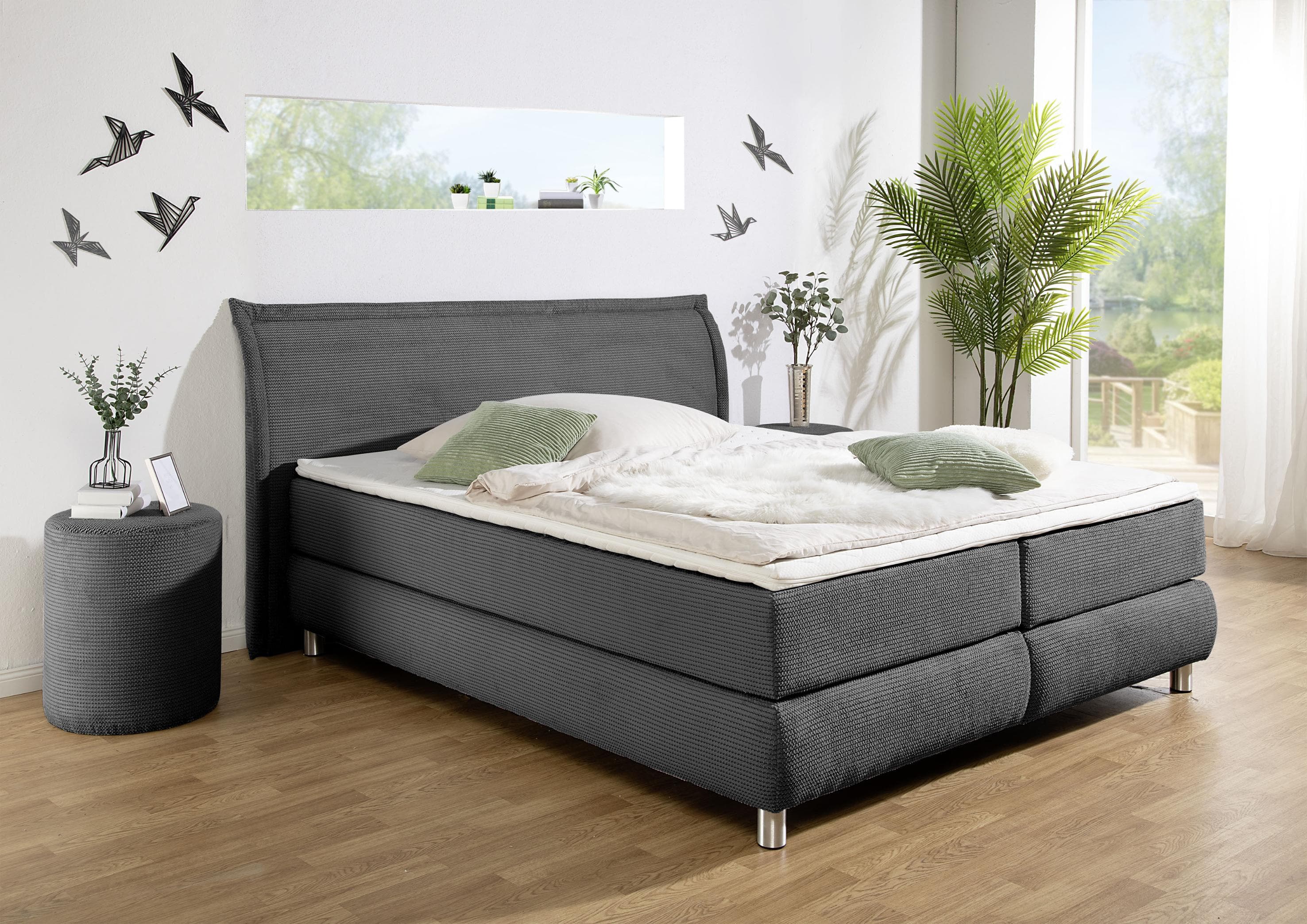 HOME AFFAIRE Coloma Boxspringbett Anthrazit 7-Zonen-Federkernmatratze