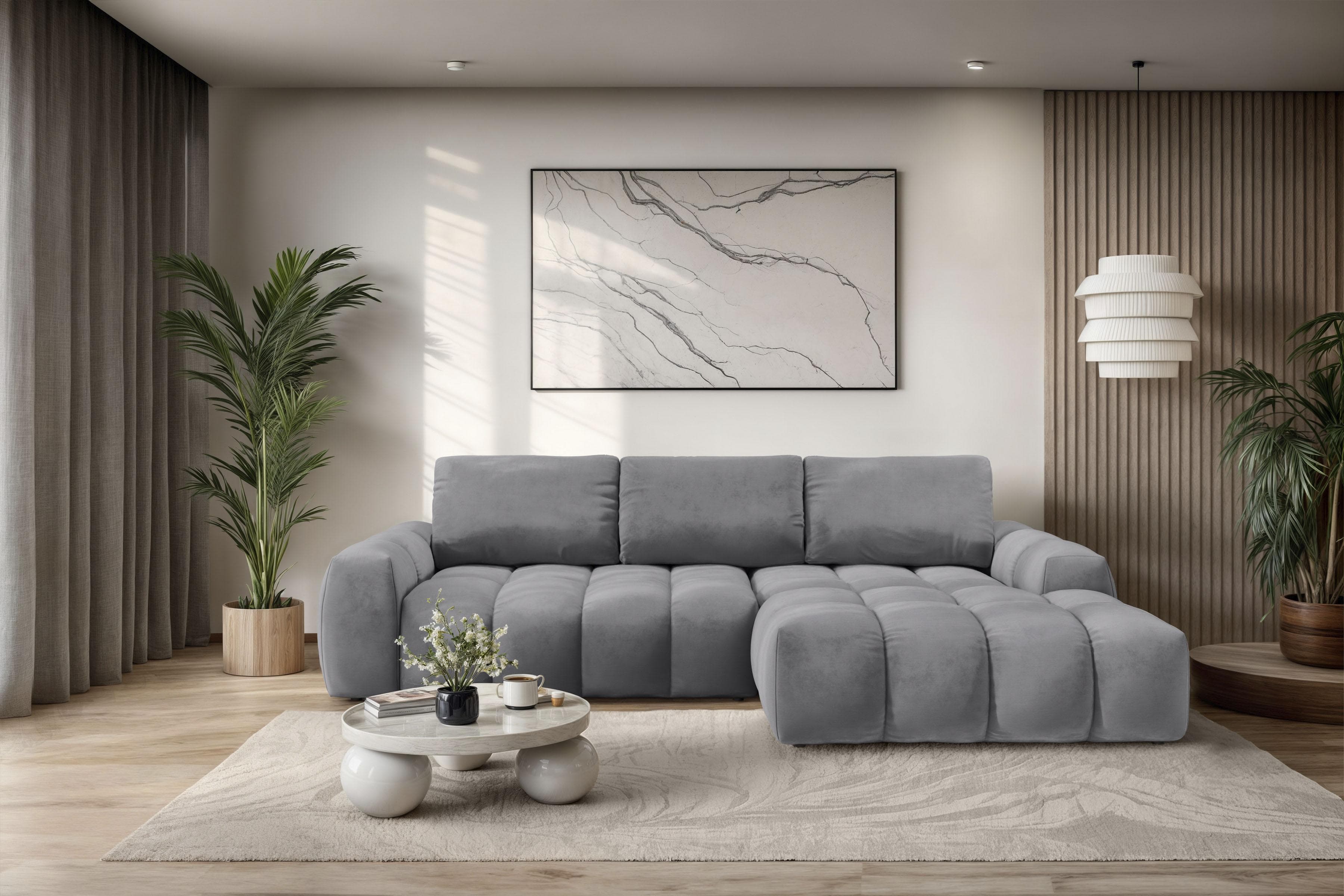 OTTO HOME Ecksofa AZITA L-Form Grau Samtoptik mit Bettkasten
