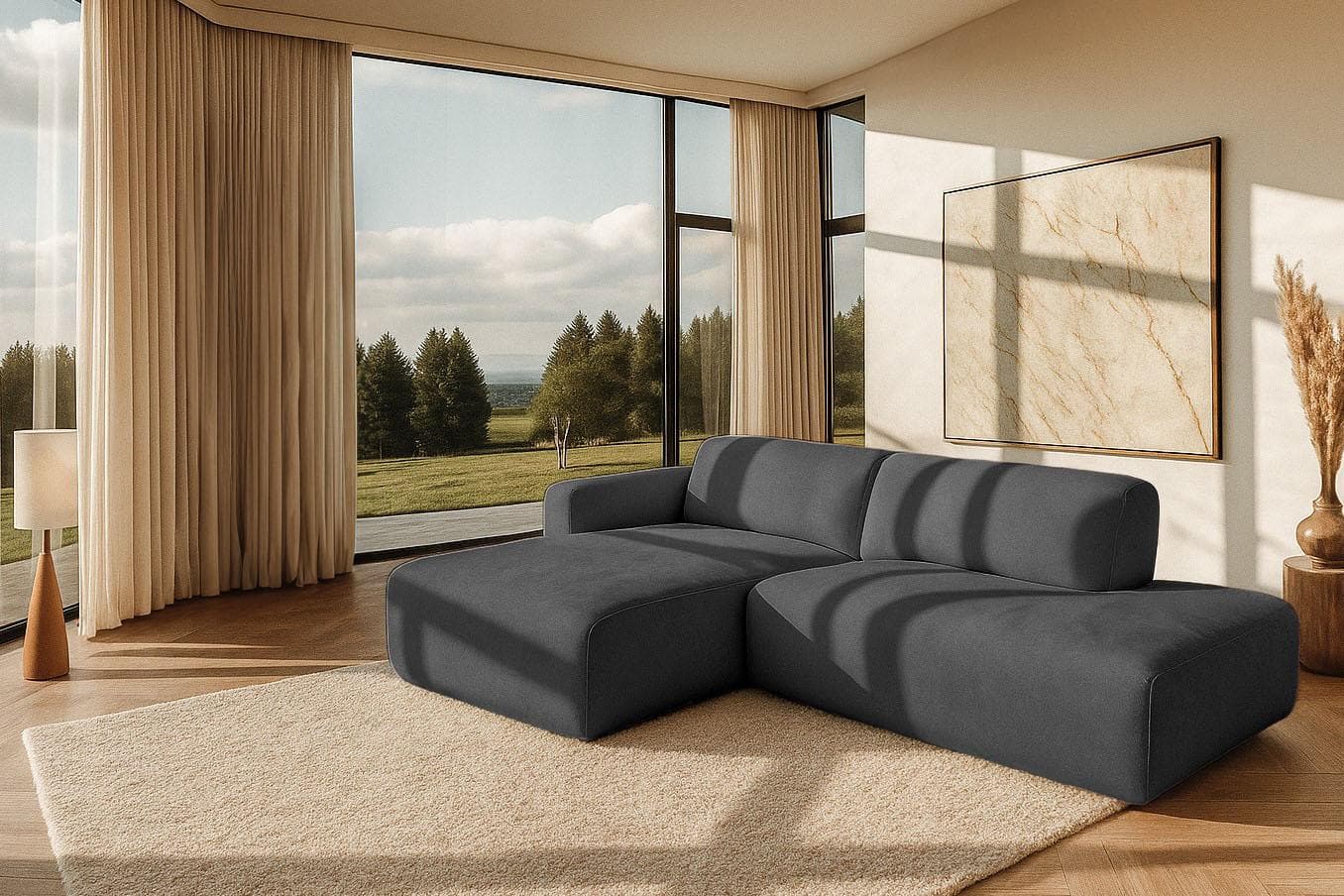 HOME AFFAIRE Ecksofa Myrland Kompaktsofa Grau Chenille Recamiere