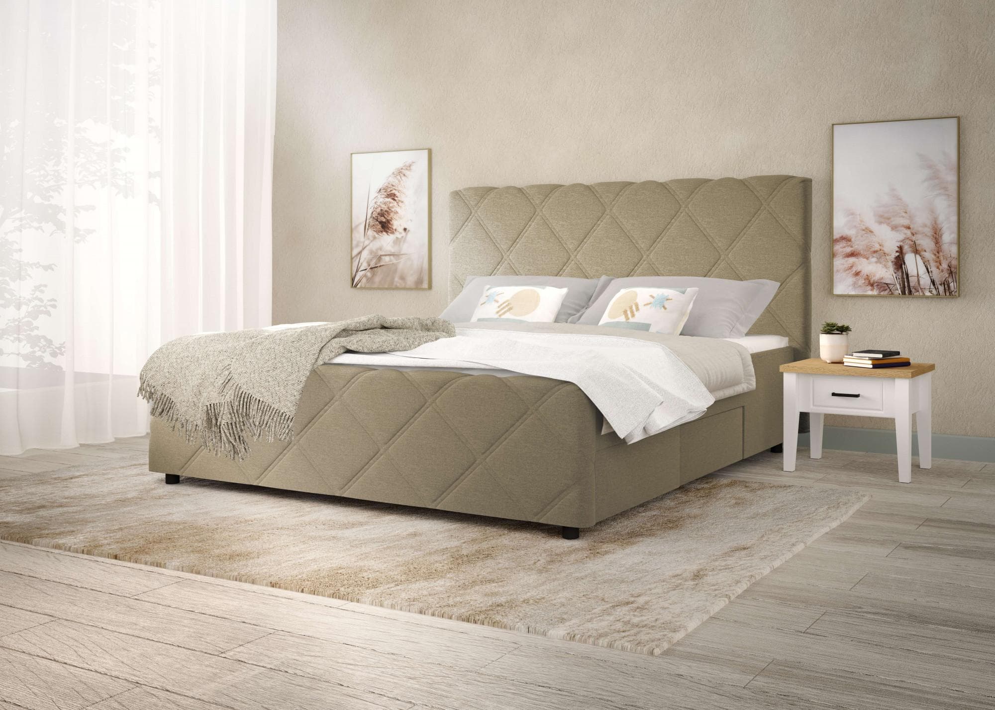 Boxbett HOME AFFAIRE Mona Grau Gepolstert mit 4 Schubladen