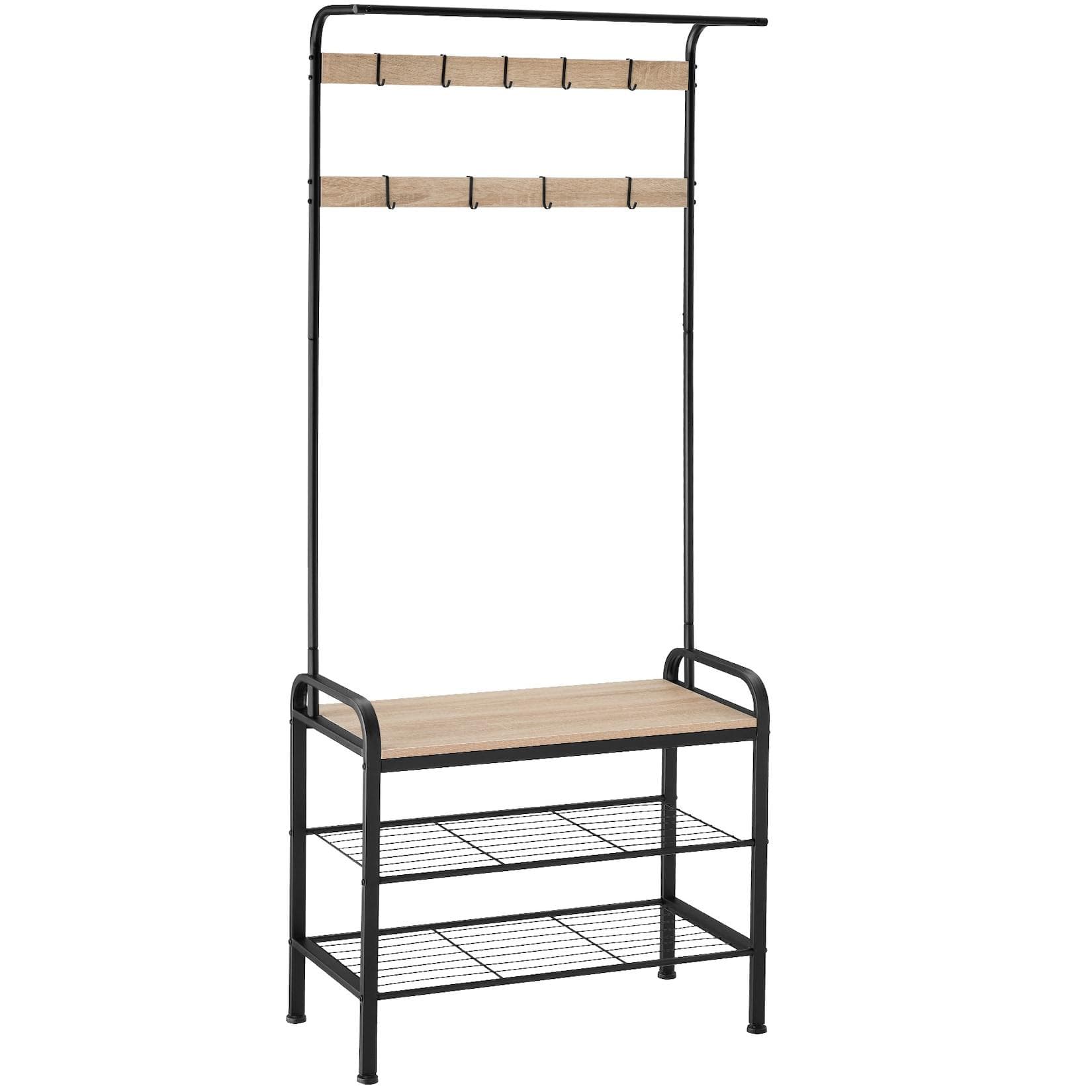tectake Garderobenständer Industrial Style mit Sitzfläche und Haken