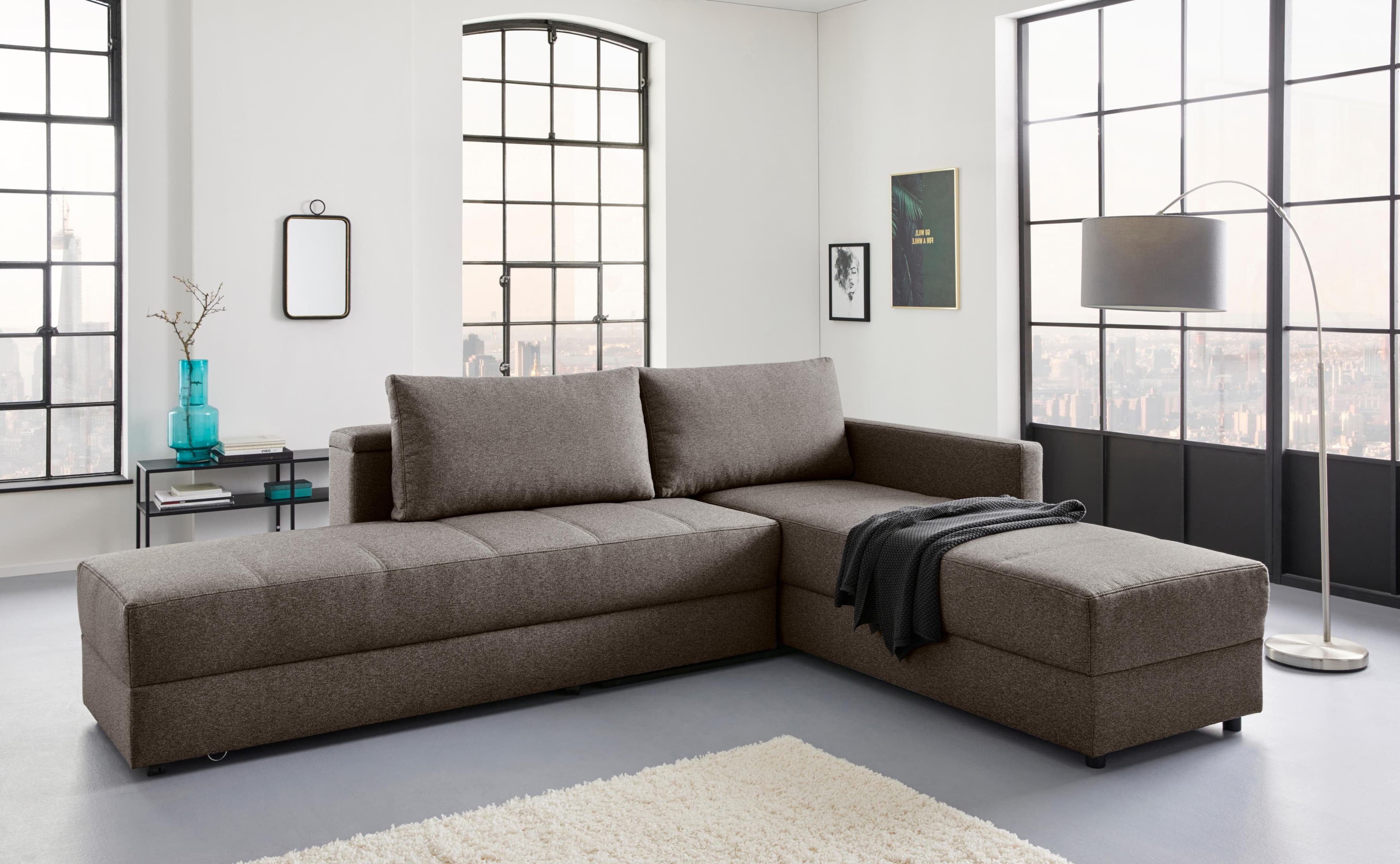 LOOKS by Wolfgang Joop Ecksofa L-Form Hellgrau mit Bettfunktion
