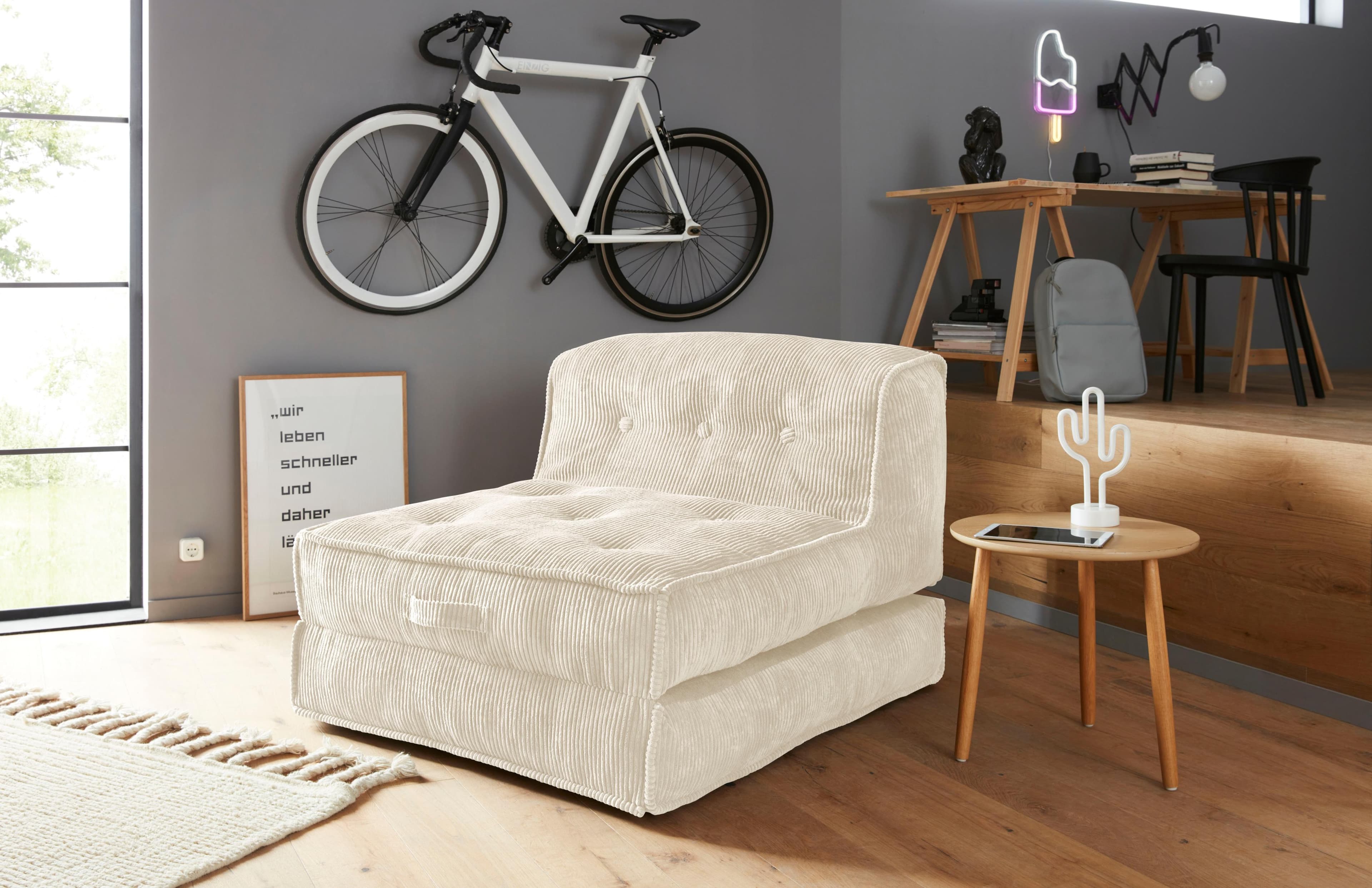 HOME AFFAIRE Loungesessel Pia Creme mit Pouf-Funktion Cord
