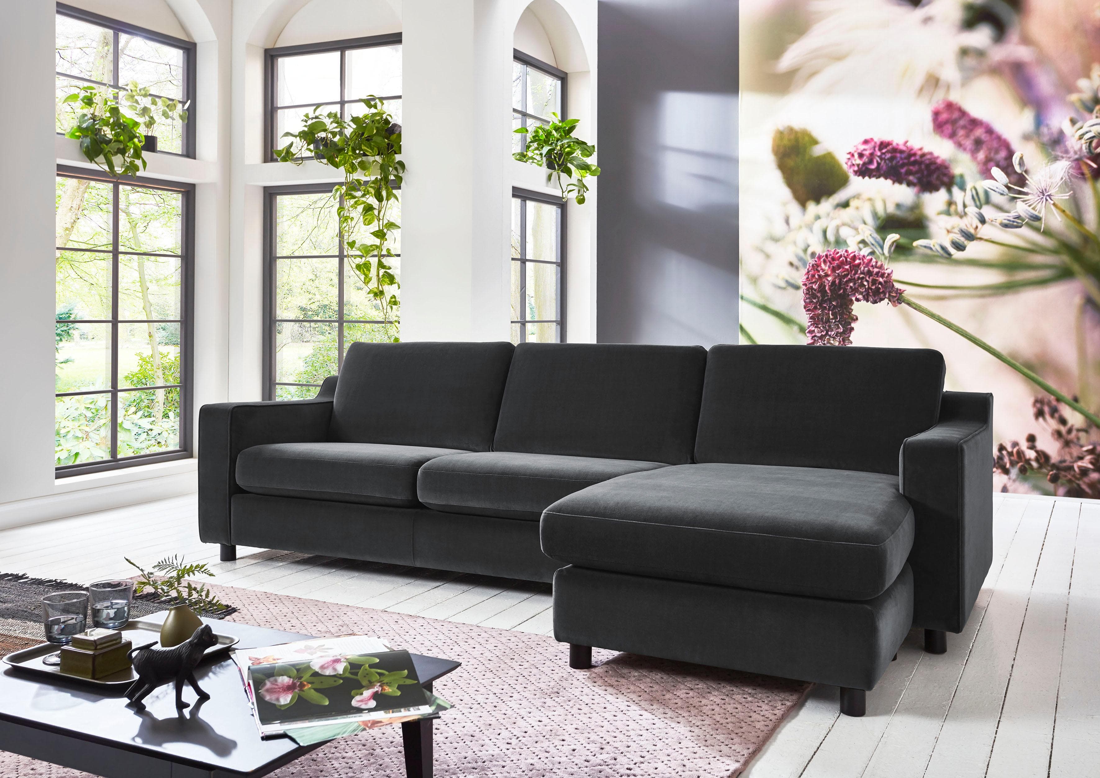 ATLANTIC HOME COLLECTION Ecksofa Luka L-Form Dunkelgrau Samtvelours