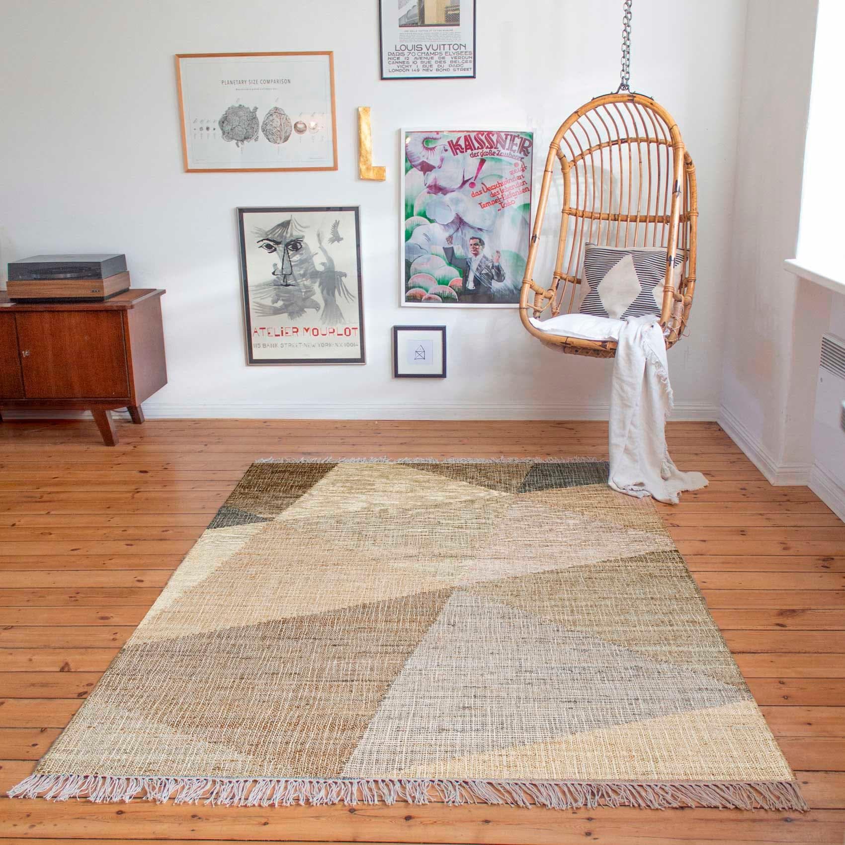 Green Looop Teppich Vincent Braun Handgewebt Jute Baumwolle