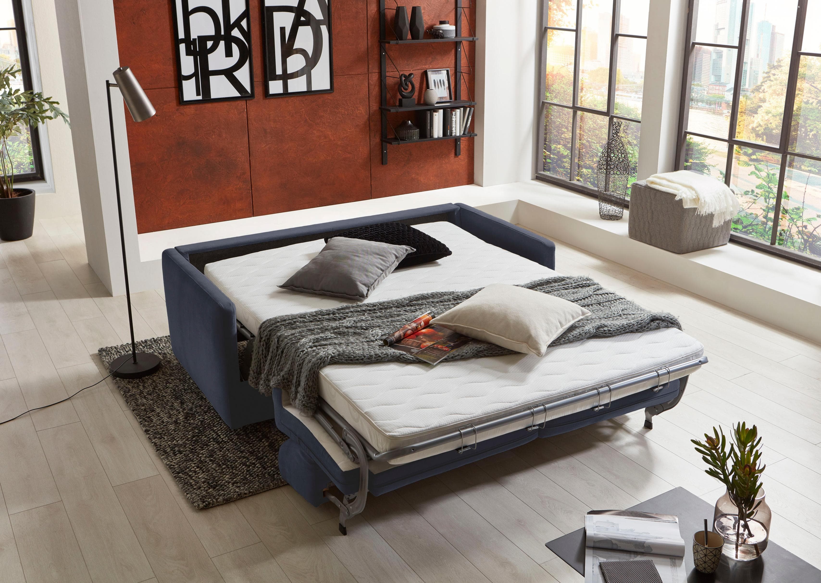 ATLANTIC HOME COLLECTION Schlafsofa Limone Dunkelblau mit Matratze