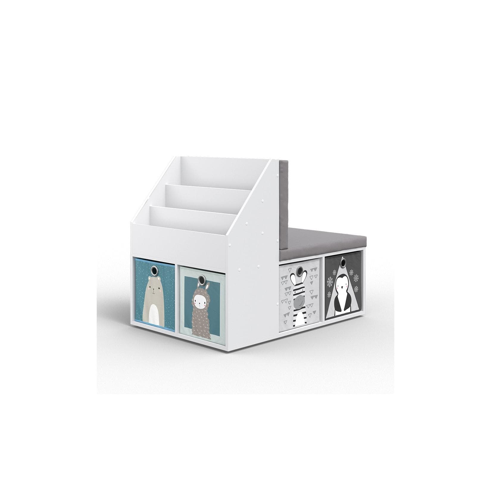 VICCO Kinderregal ONIX mit Sitzbank 6 Faltboxen Weiß