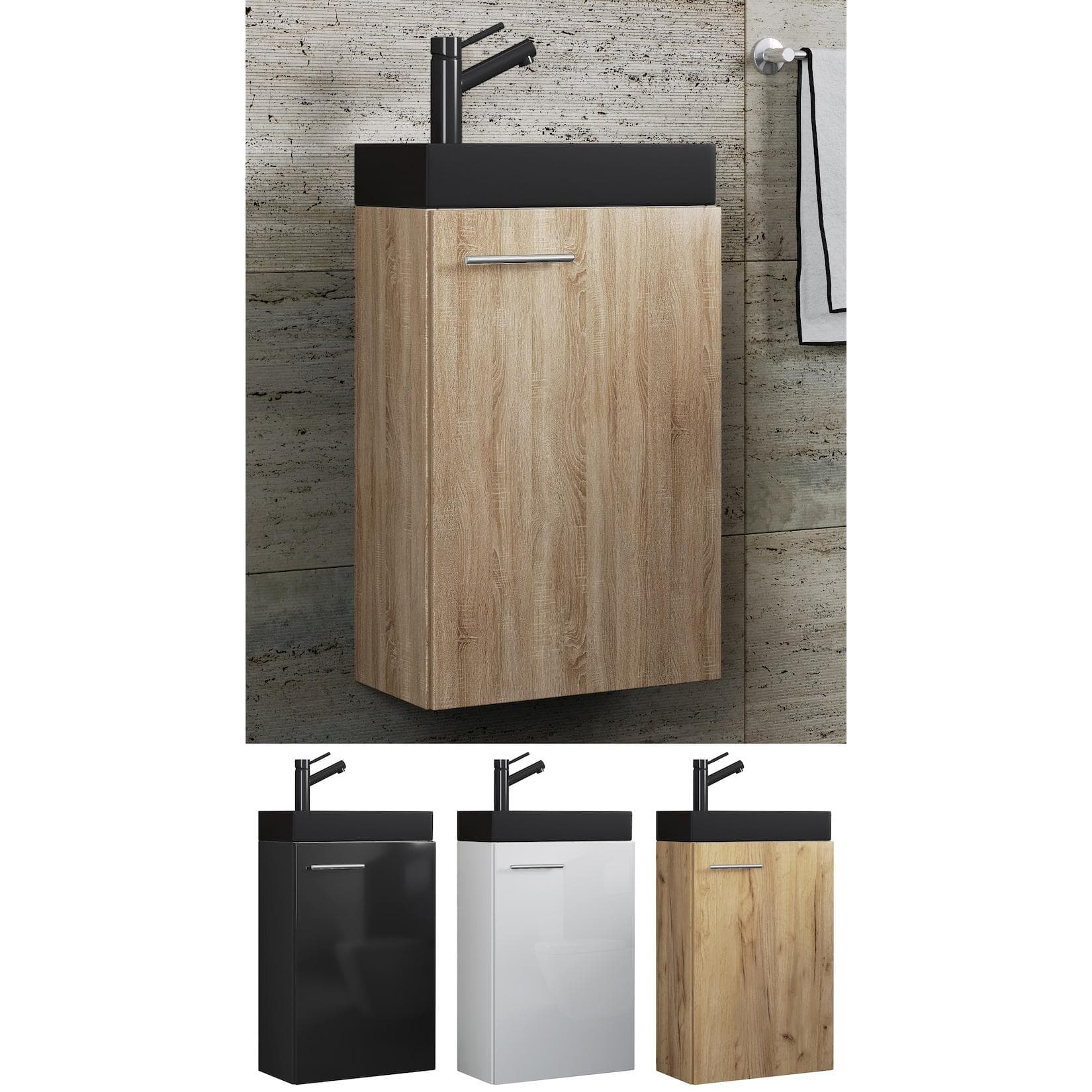 VCM Waschplatz Set für Gäste WC Gästebad Toilette Waschtisch Badmöbel Badezimmer Set – Slito-BL