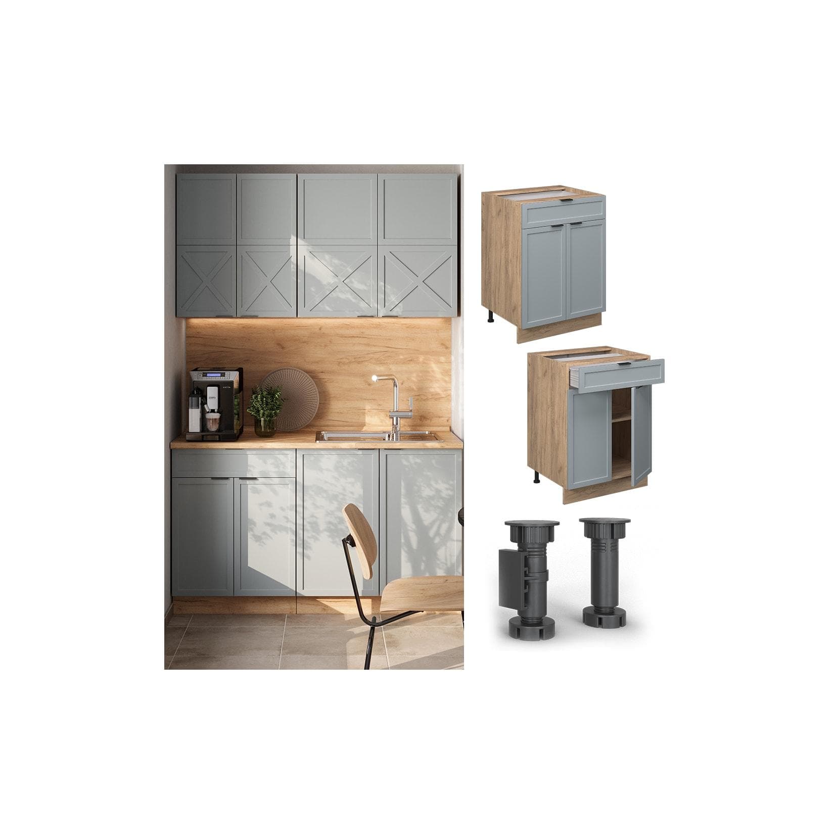Vicco Schubunterschrank Fame-Line Eiche Hellblau-Grau gerahmt