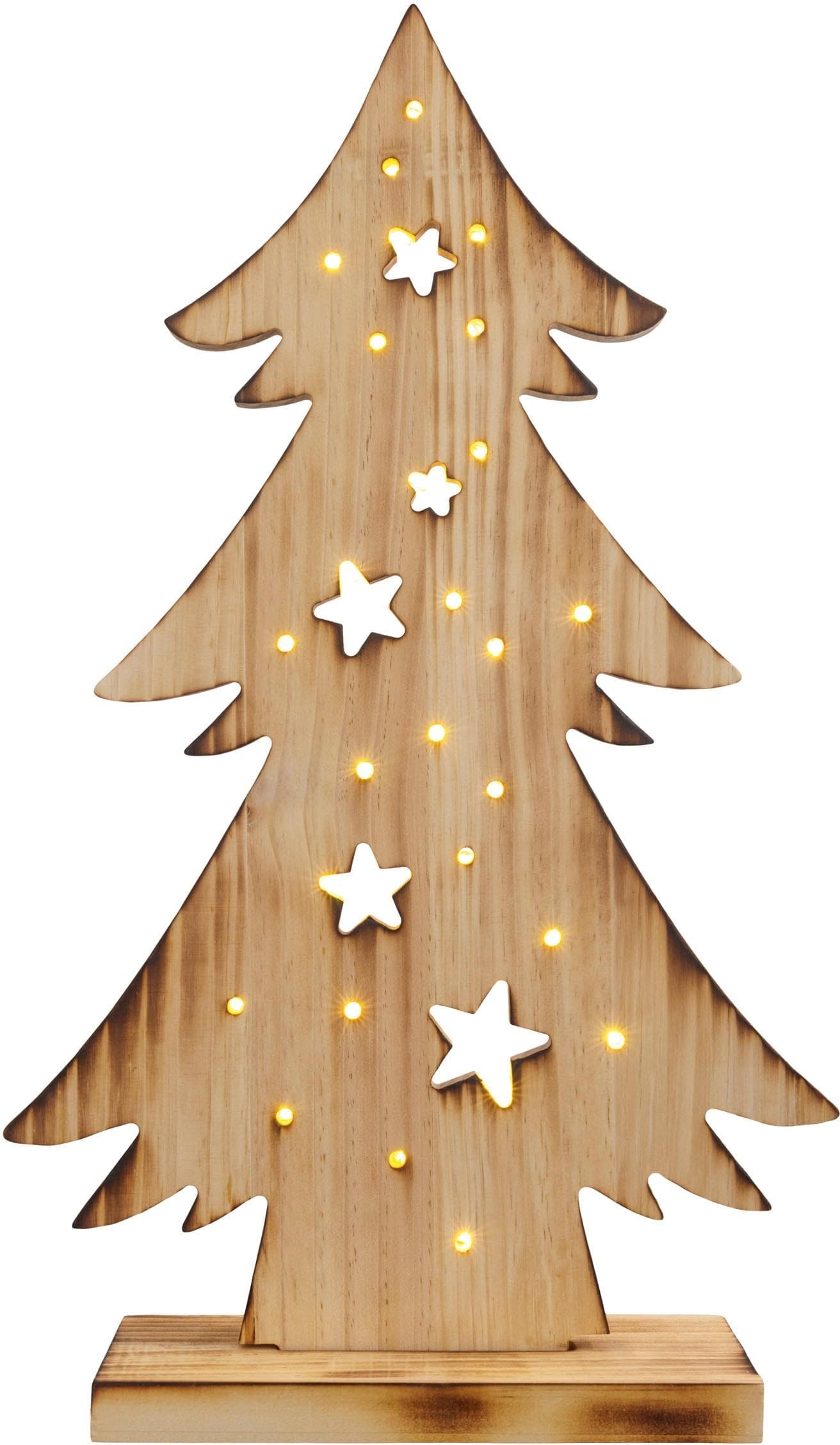 Näve LED Baum Tannenbaum, Weihnachtsdeko aus Holz, Timerfunktion, Warmweiß