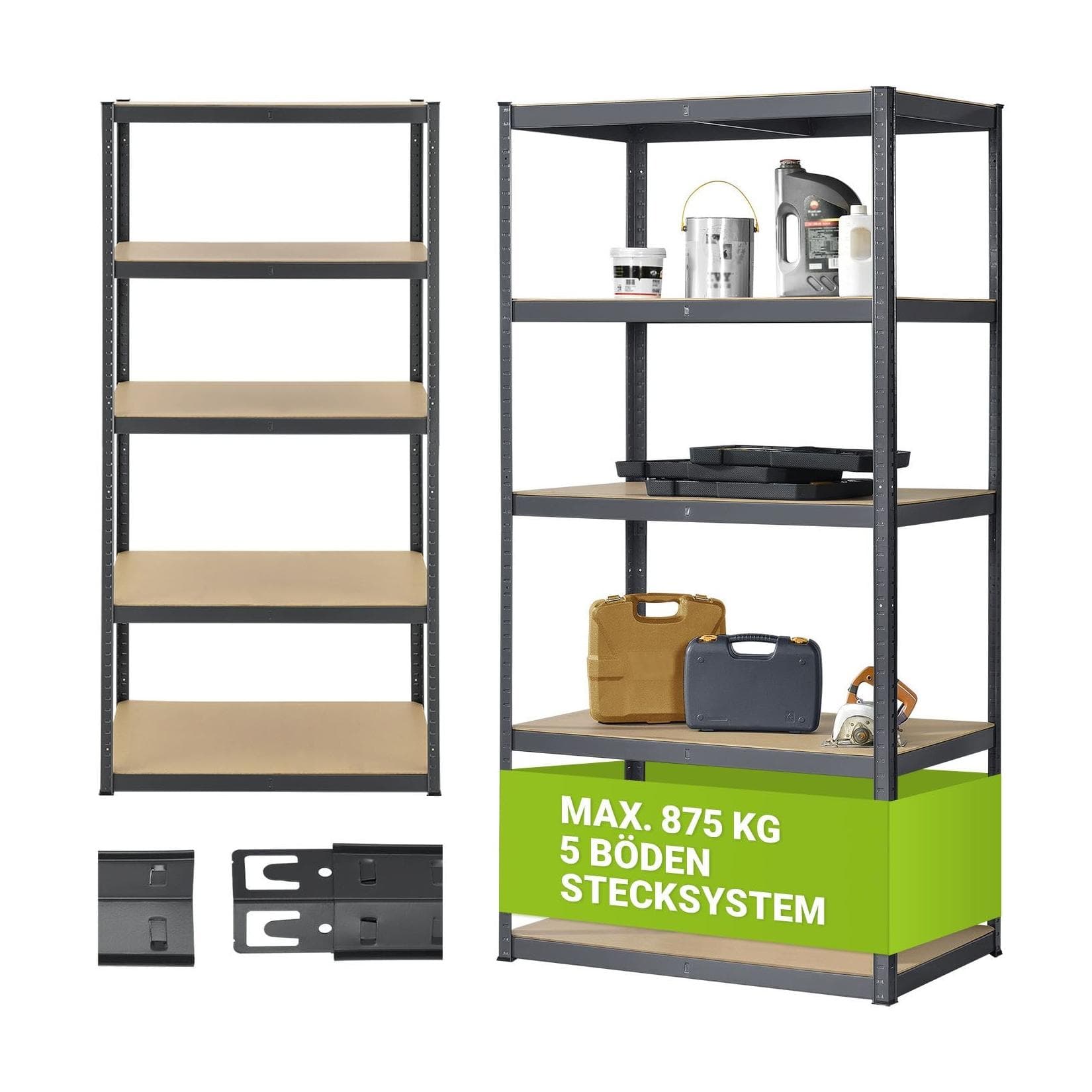 Juskys Schwerlastregal Basic Grau 5 Böden 875 kg Traglast