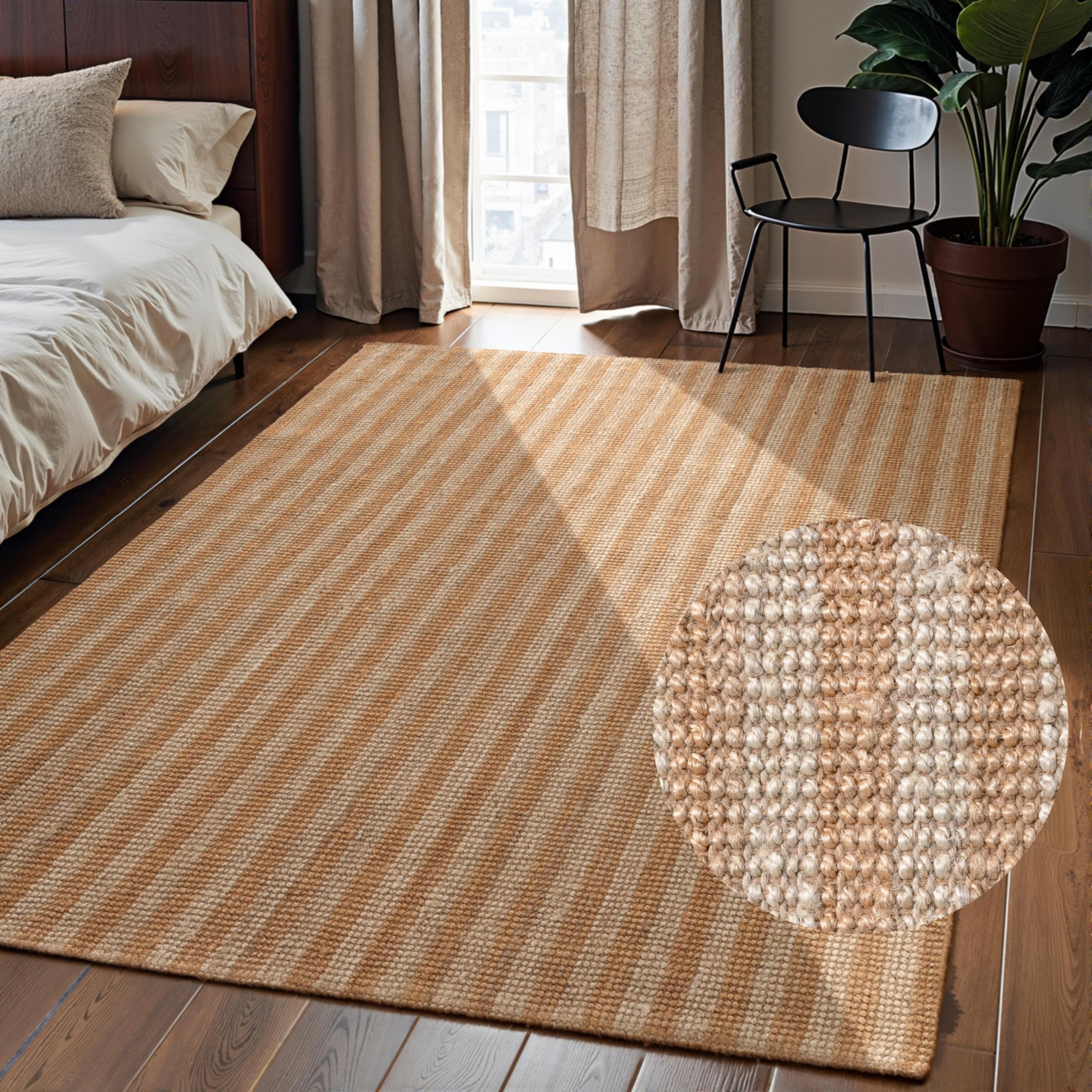 Elle Decoration Juteteppich Amber Natur Elfenbein Gold Streifenmuster