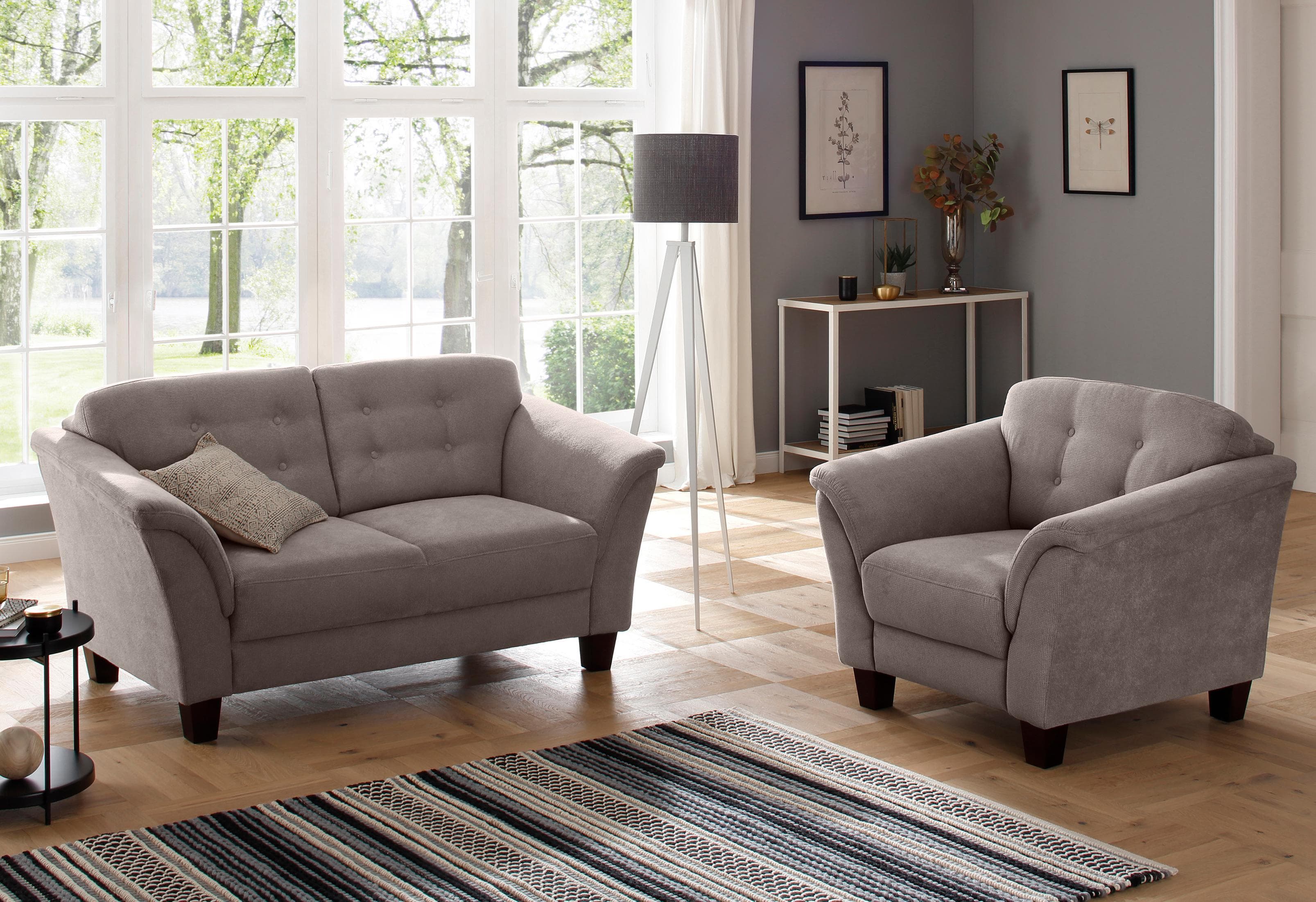 HOME AFFAIRE Sessel Trondheim Grau Taupe Buche Füße