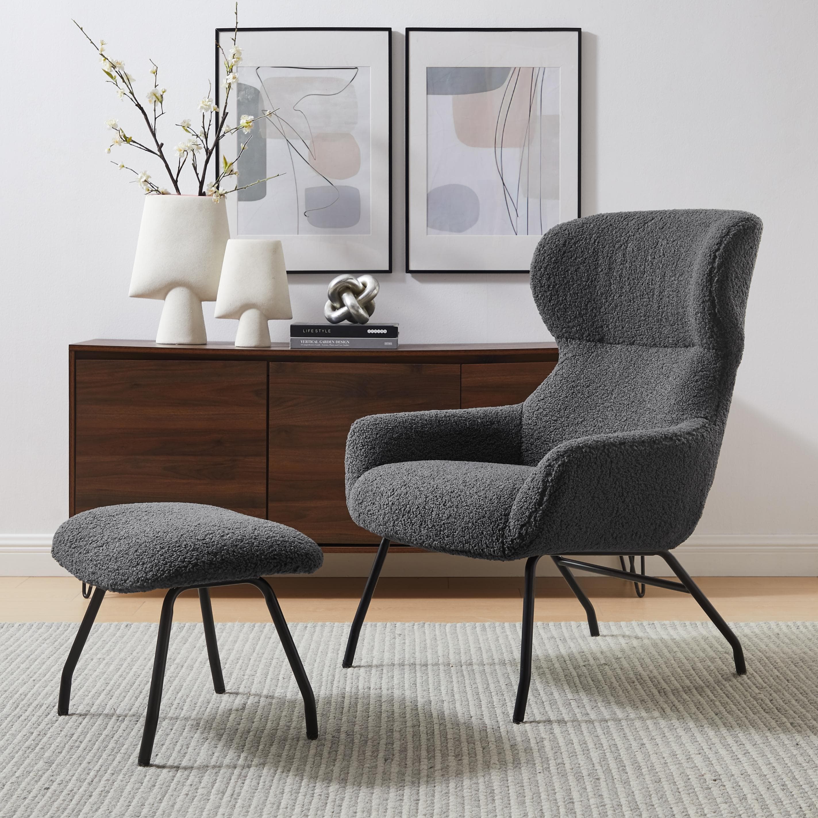 Salesfever Sessel Orlando mit Hocker Anthrazit Schwarz