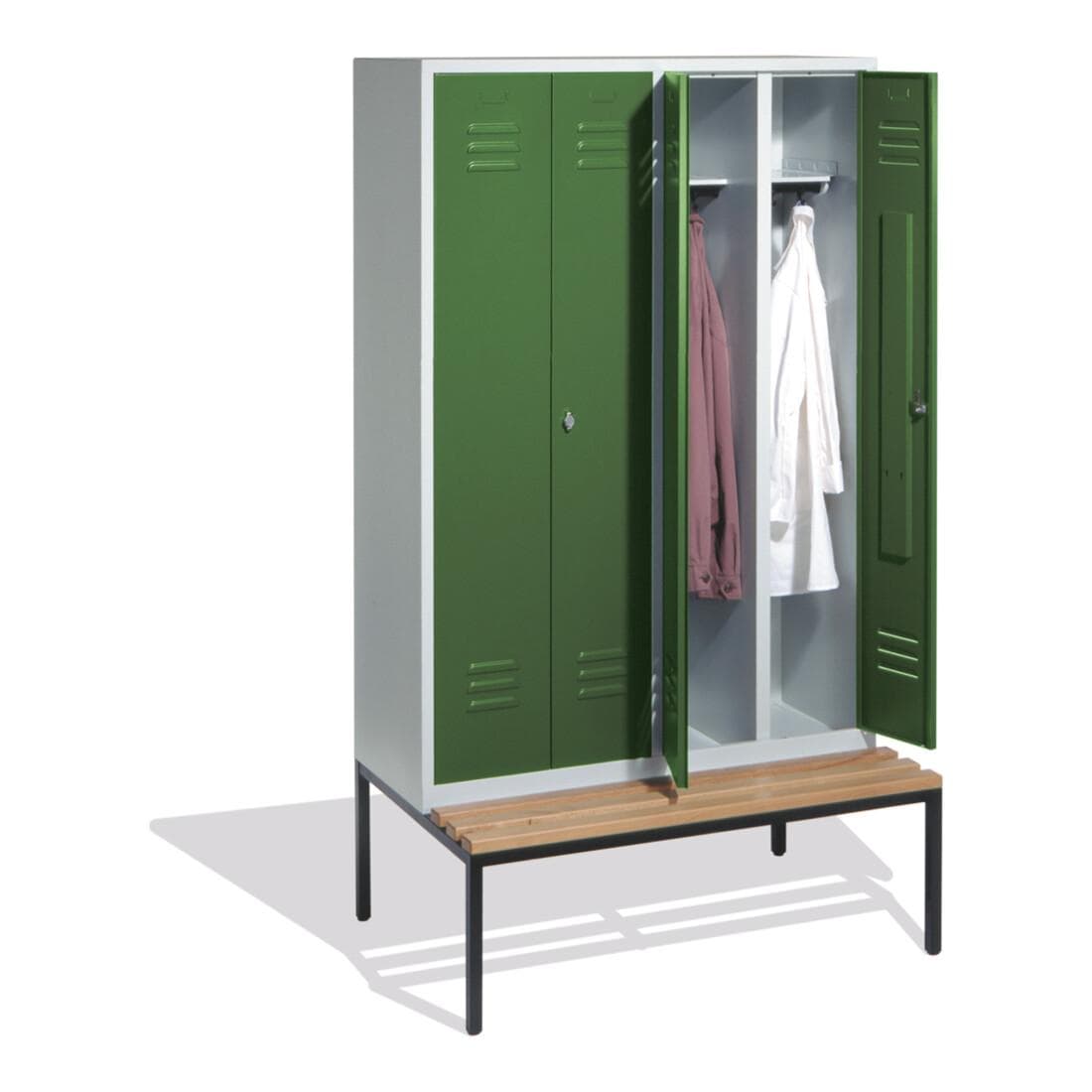C+P Doppelspind Classic Garderobenschrank 4 Abteile Sitzbank Stahl