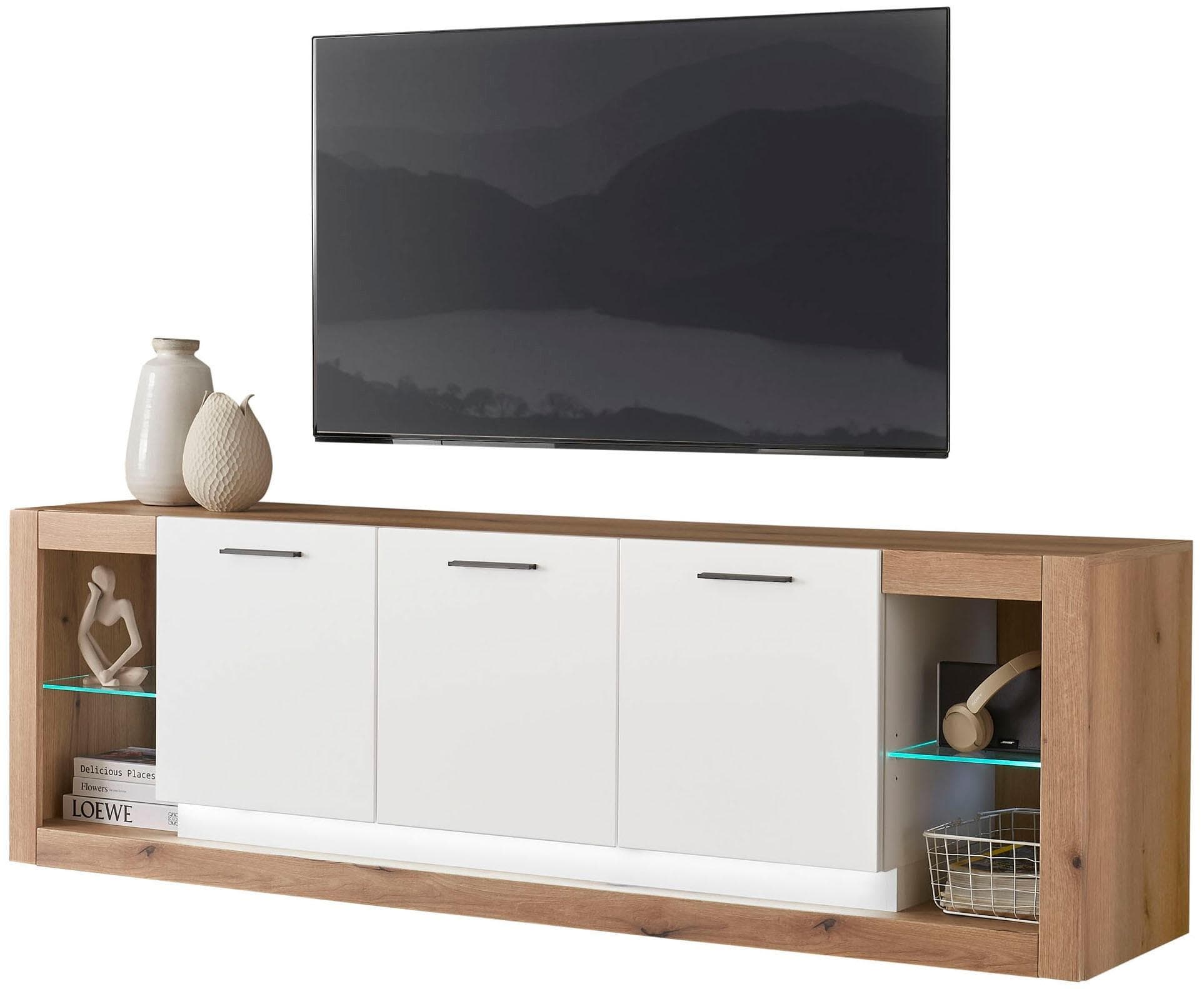 Home Affaire Lowboard Brixen TV-Schrank Eiche Evoke Weiß