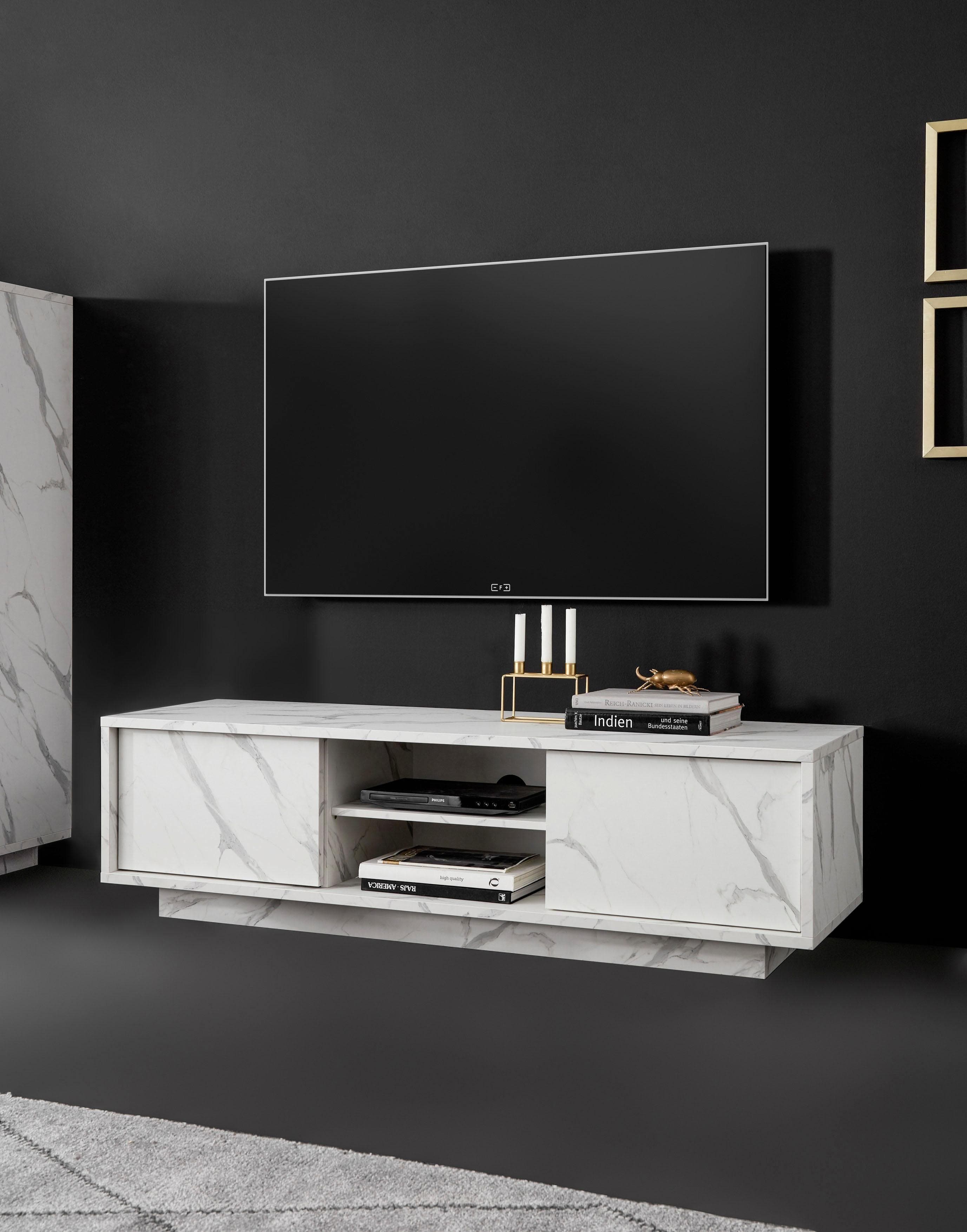 Home Affaire Lowboard Carrara Weiß Marmor-Optik Grifflos