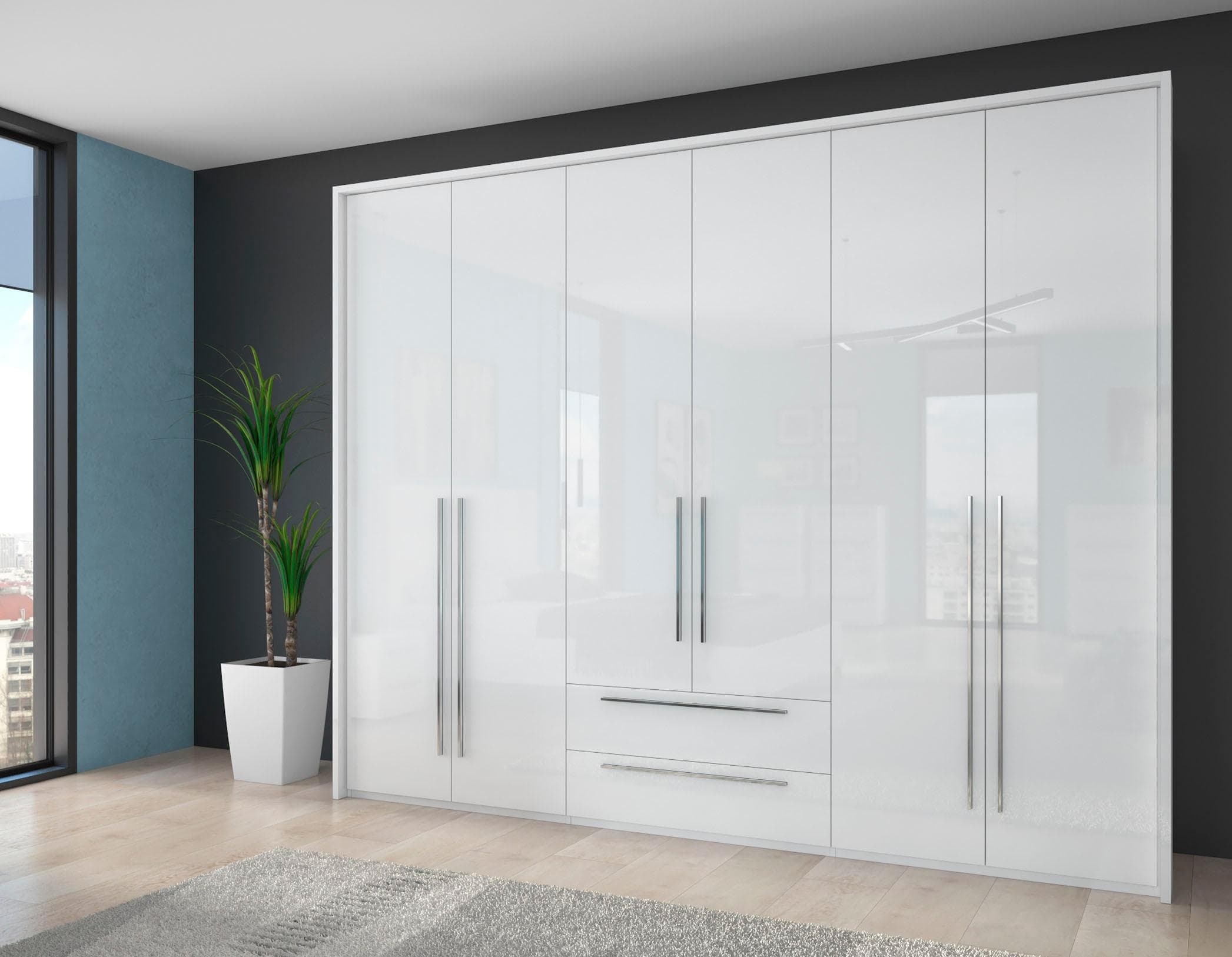 OTTO HOME Piano Drehtürenschrank Weiß Hochglanz mit LED-Beleuchtung