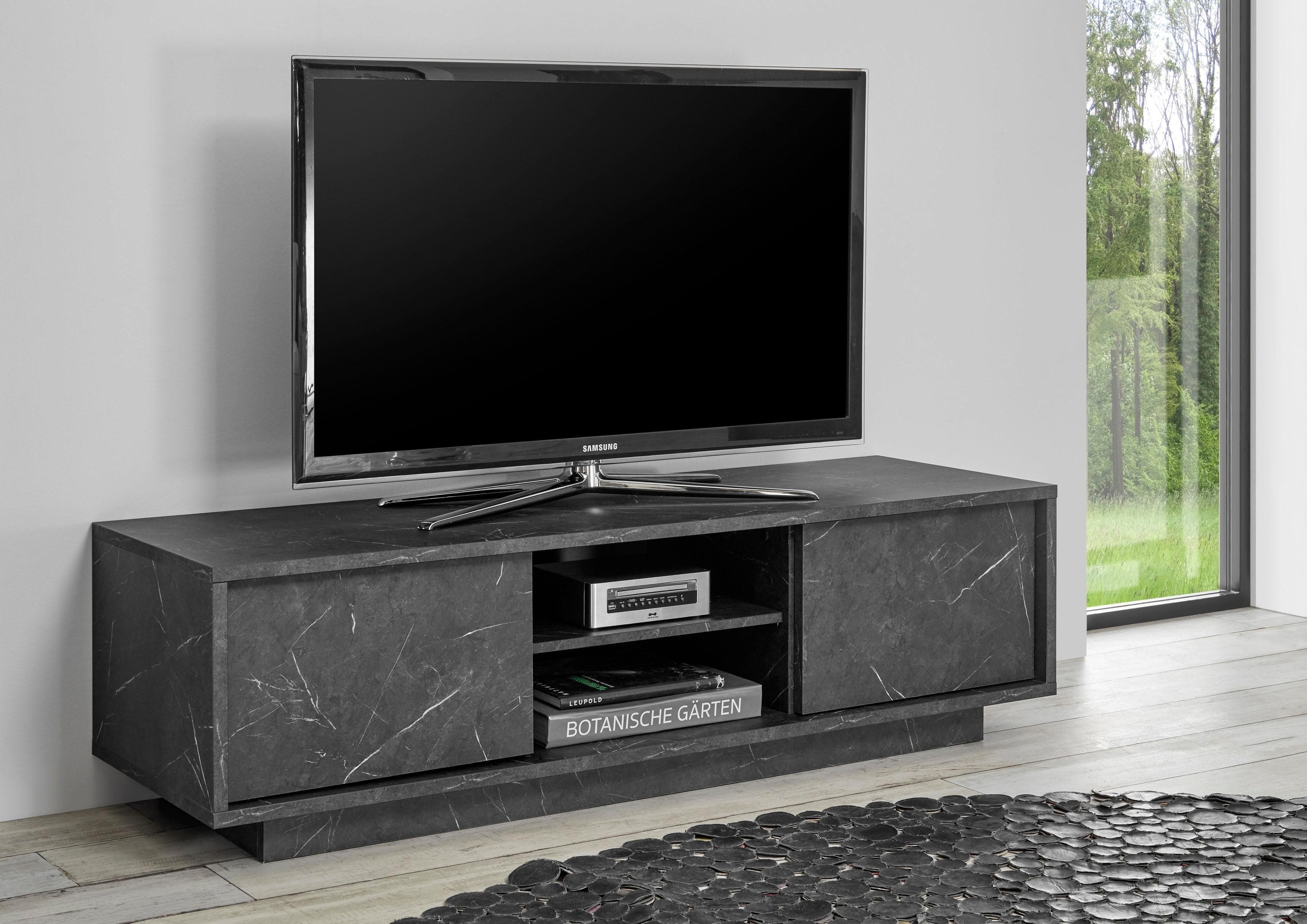 Lowboard HOME AFFAIRE Carrara grifflos anthrazit Mamor-Optik