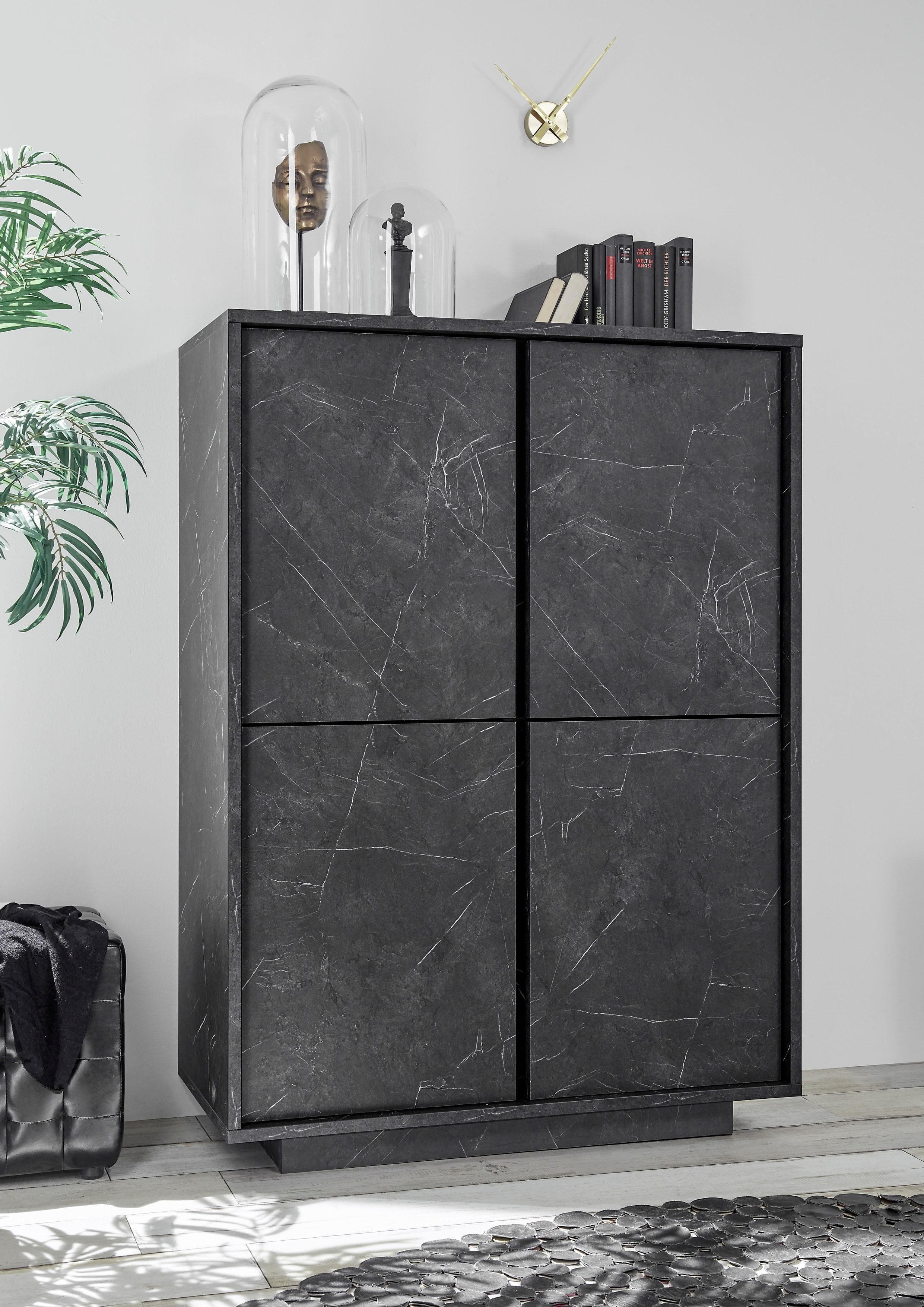 HOME AFFAIRE Highboard Carrara Anthrazit Mamor-Optik 4 Türen Grifflos