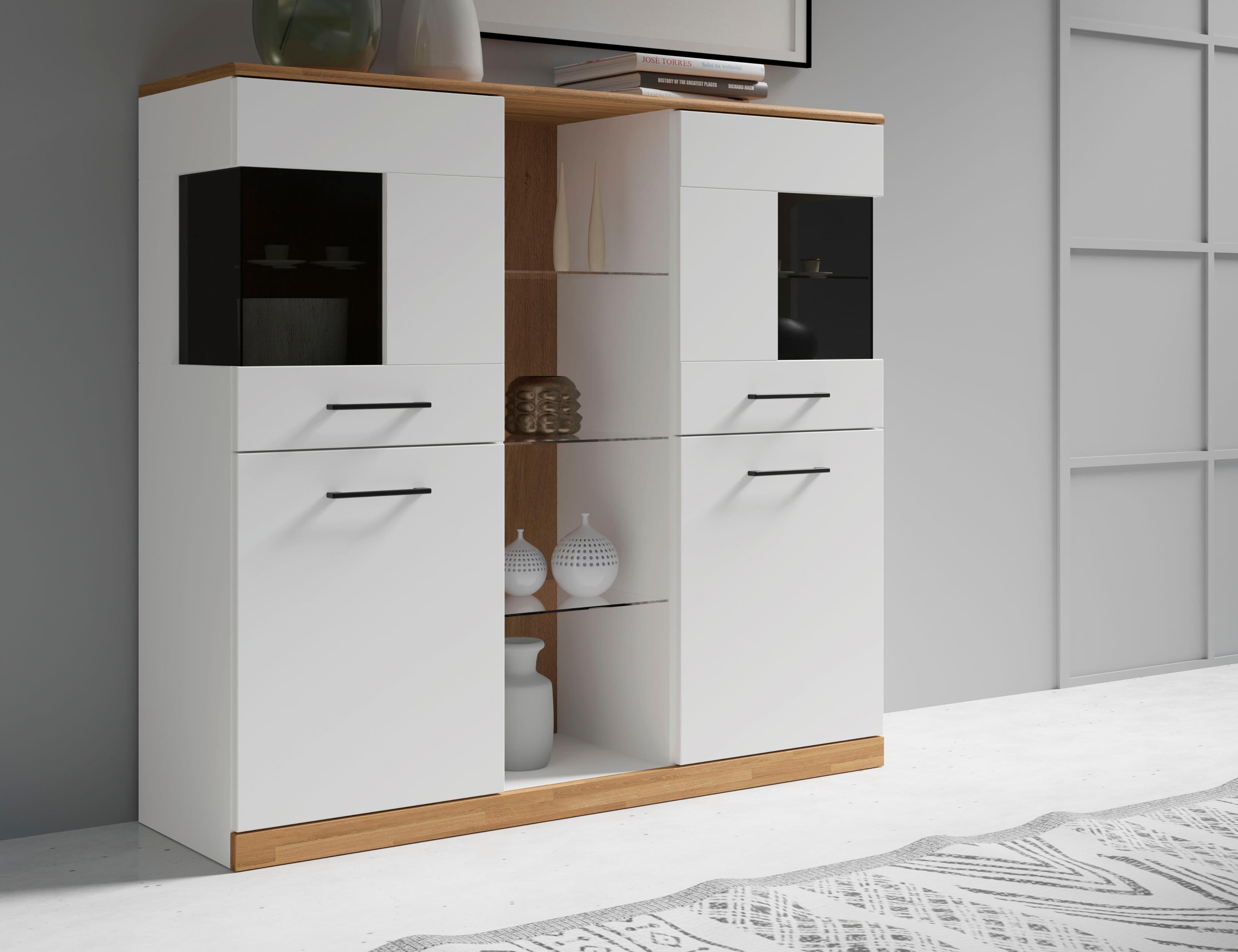 OTTO HOME Highboard Ribe Weiß/Eiche mit Massivholzoberplatte