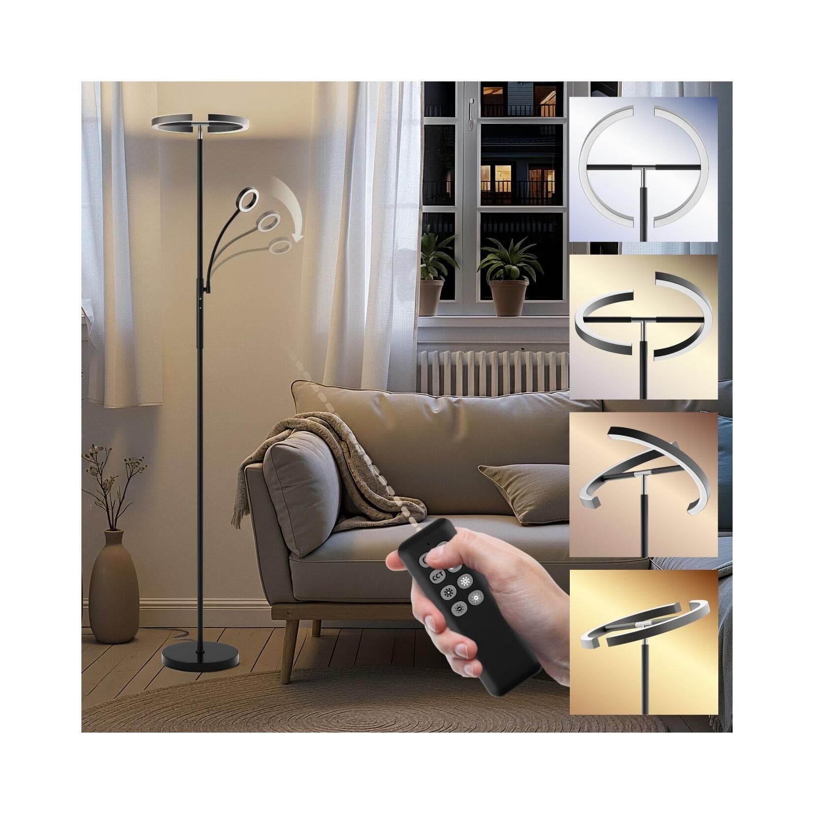 TECTAKE Stehlampe Deckenfluter LED Schwarz Modern mit Leselampe