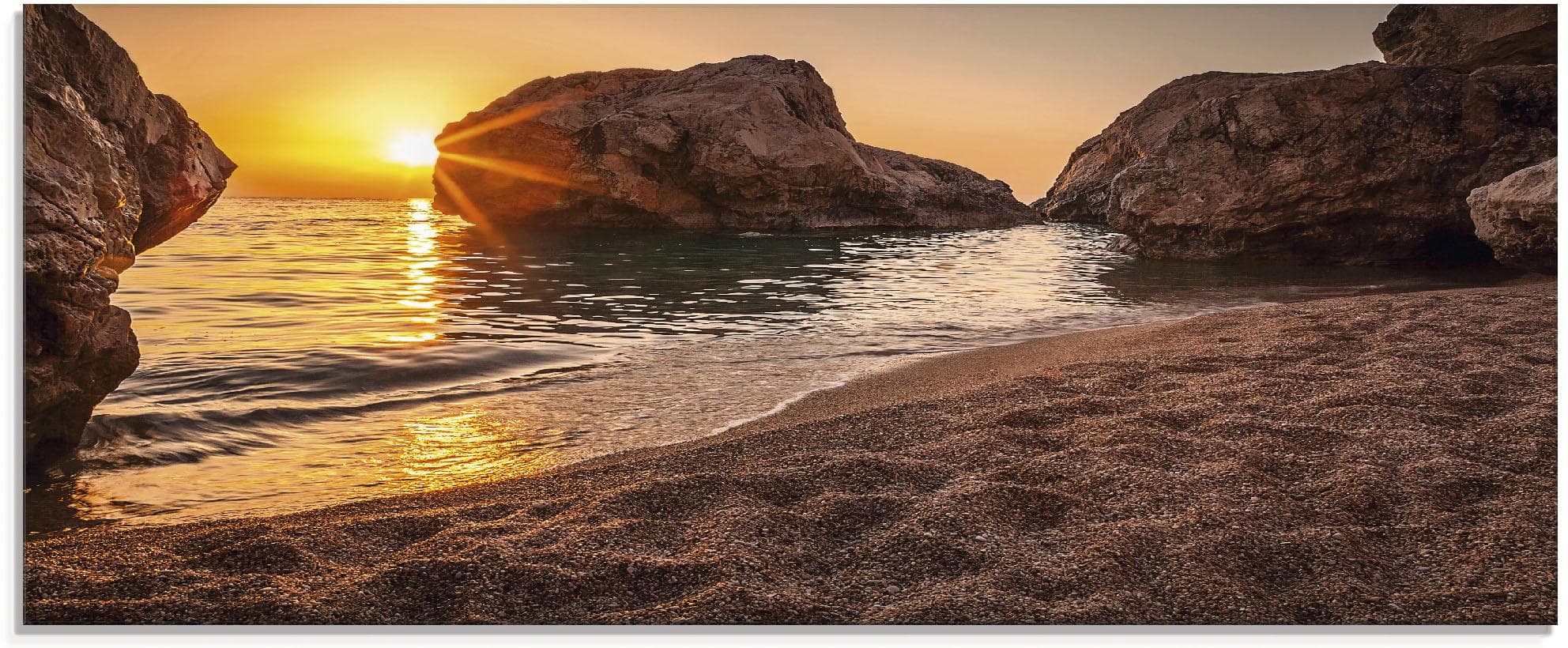 ARTLAND Glasbild Sonnenuntergang und Strand