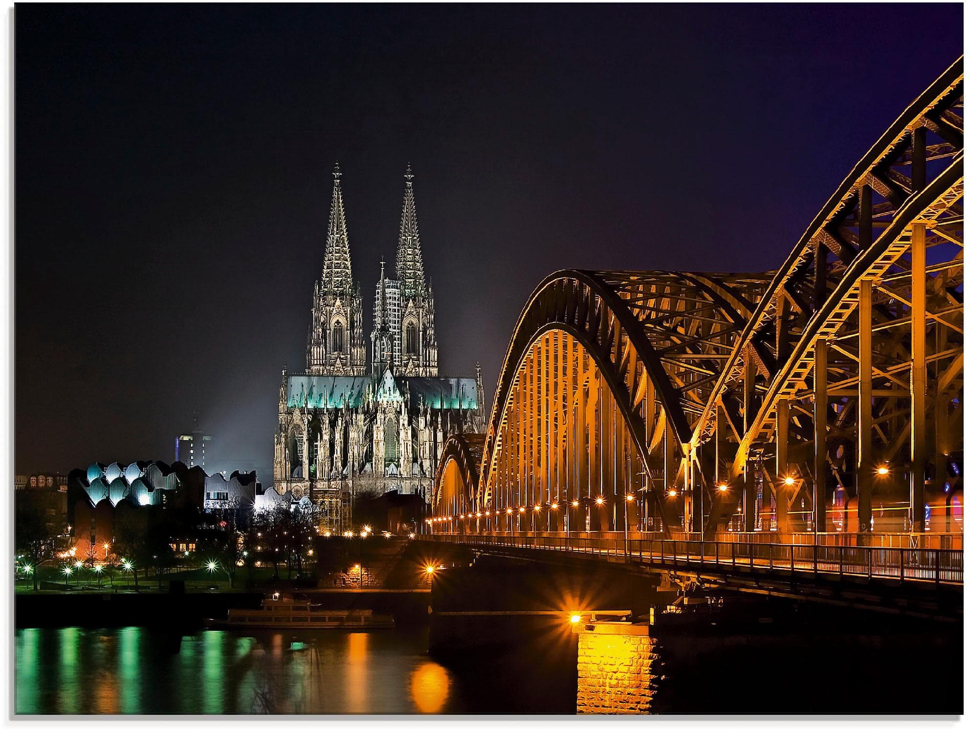 Glasbild ARTLAND Kölner Dom mit Brücke Schwarz