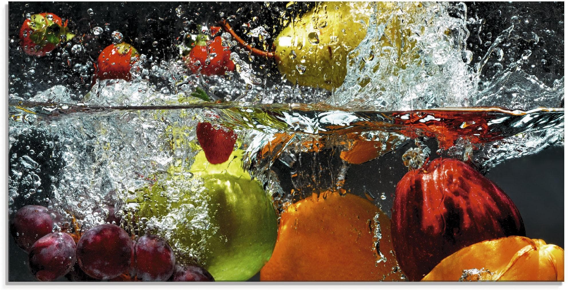 ARTLAND Glasbild Spritzendes Obst auf dem Wasser Bunt